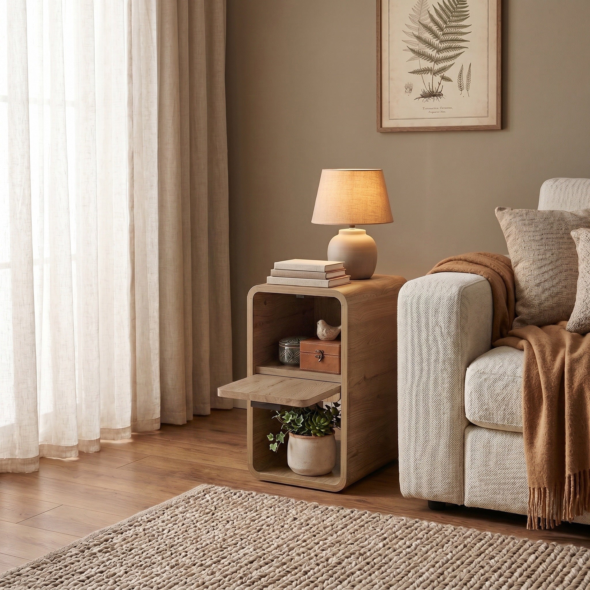 Table de chevet Rovel en chêne naturel avec rangement
