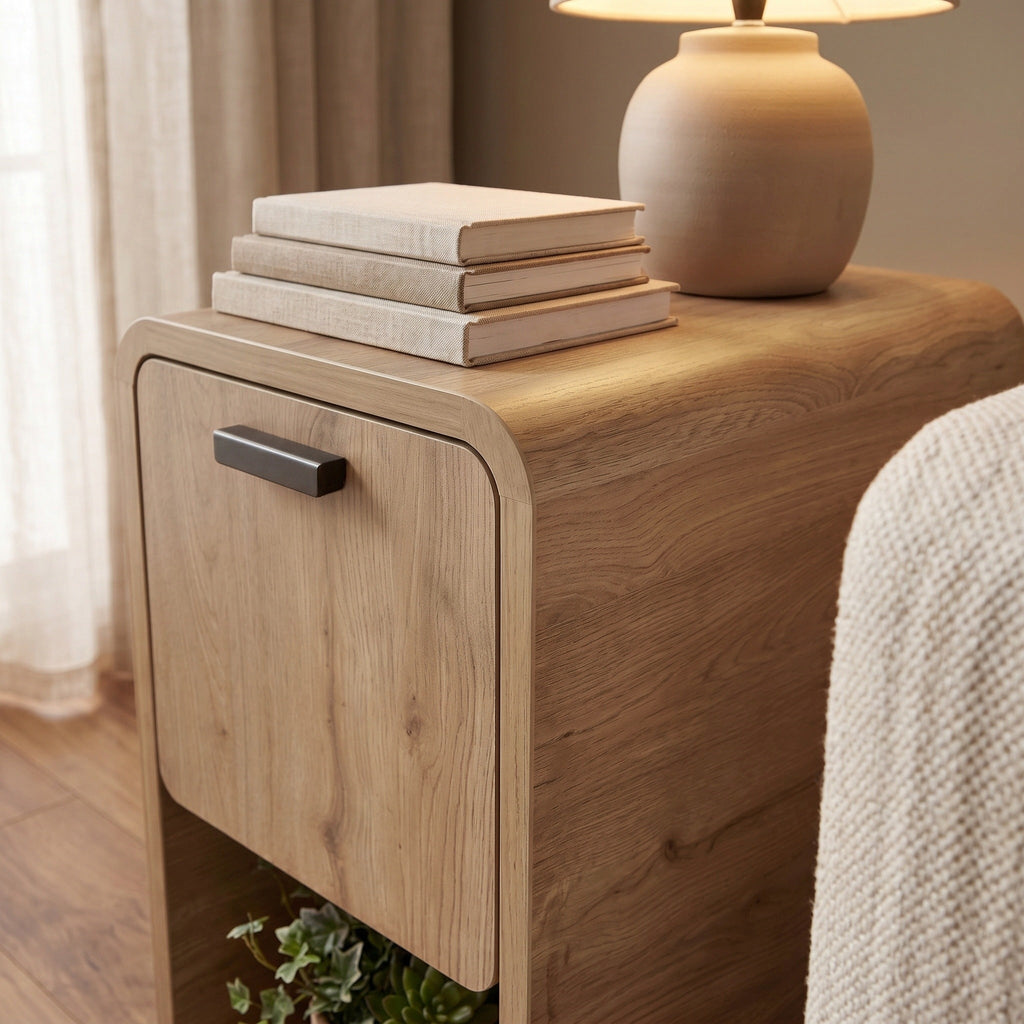 Table de chevet Rovel en chêne naturel avec rangement