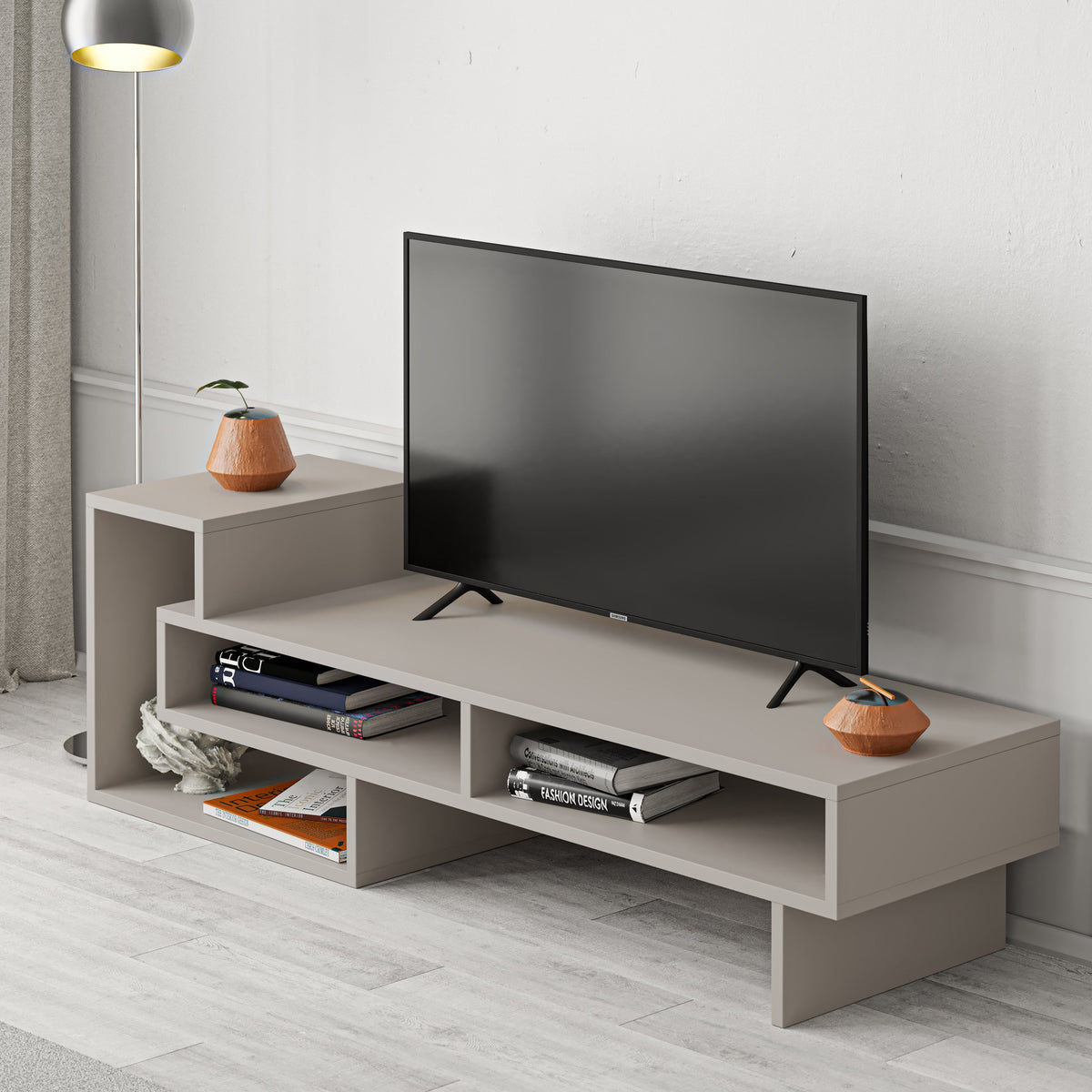 Decortieliving - Tetra Modern TV Stand Multimedia Centre TV Unit With Shelves 136.5cm