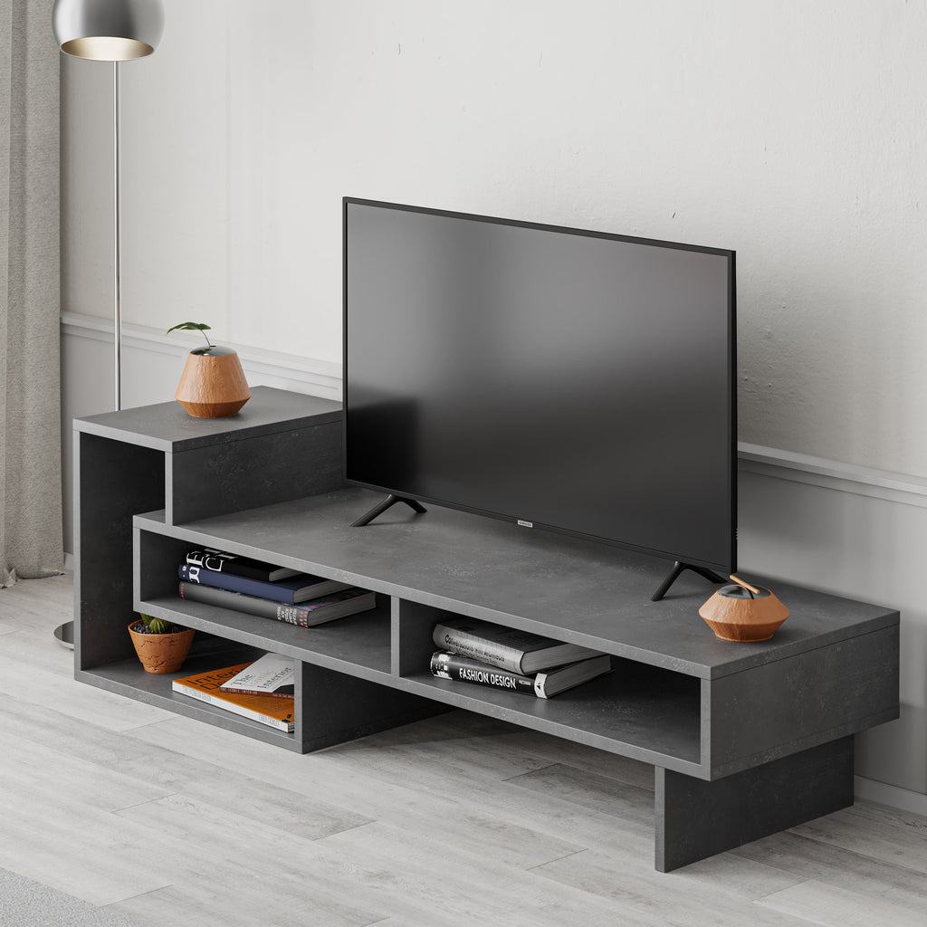 Decortieliving - Tetra Modern TV Stand Multimedia Centre TV Unit With Shelves 136.5cm