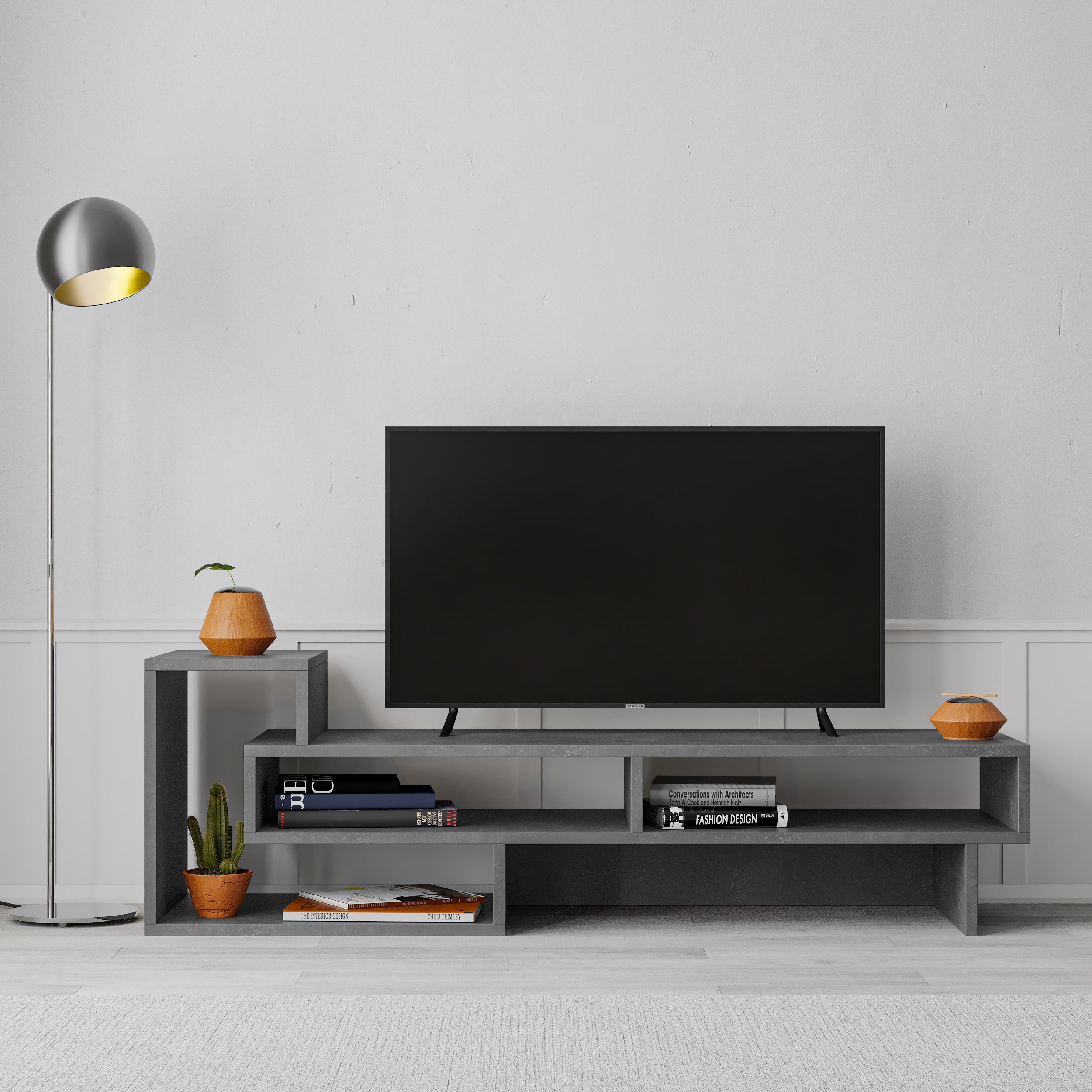 Decortieliving - Tetra Modern TV Stand Multimedia Centre TV Unit With Shelves 136.5cm