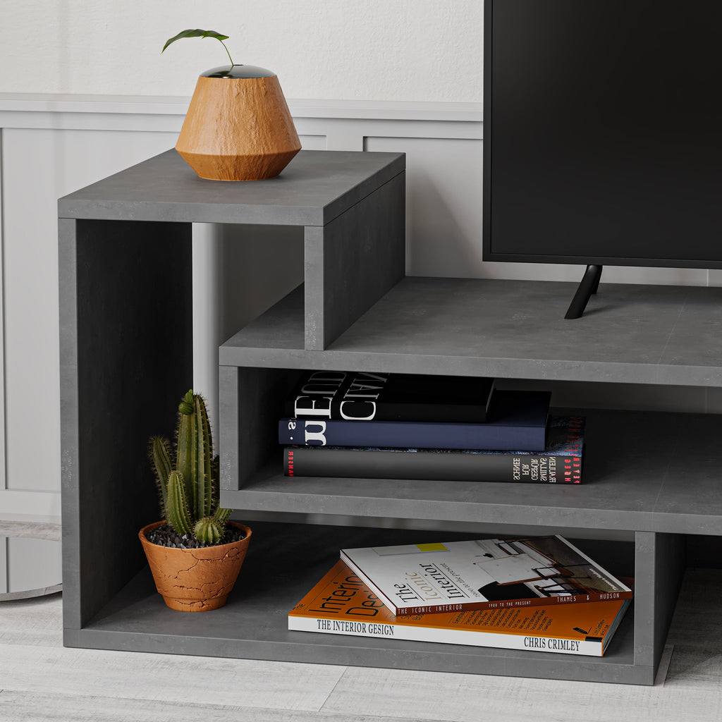 Decortieliving - Tetra Modern TV Stand Multimedia Centre TV Unit With Shelves 136.5cm