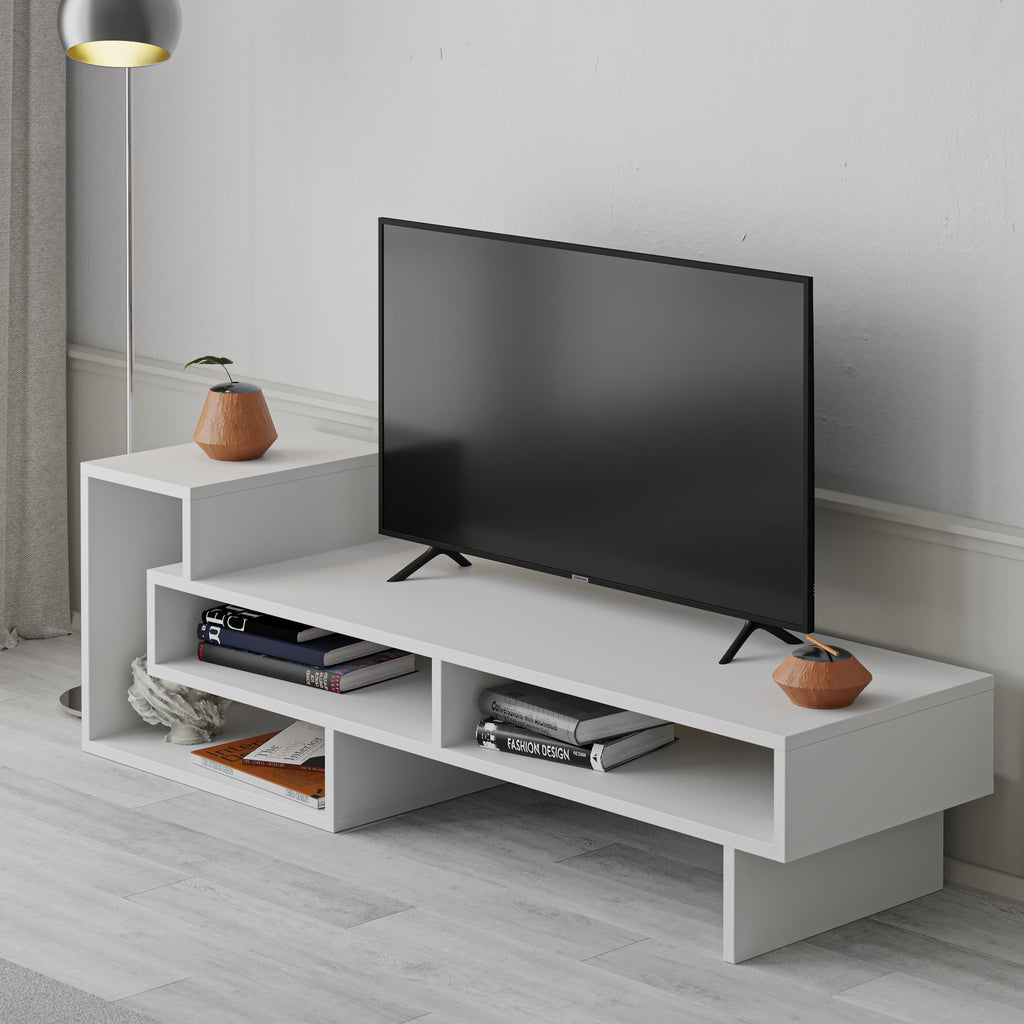 Decortieliving - Tetra Modern TV Stand Multimedia Centre TV Unit With Shelves 136.5cm