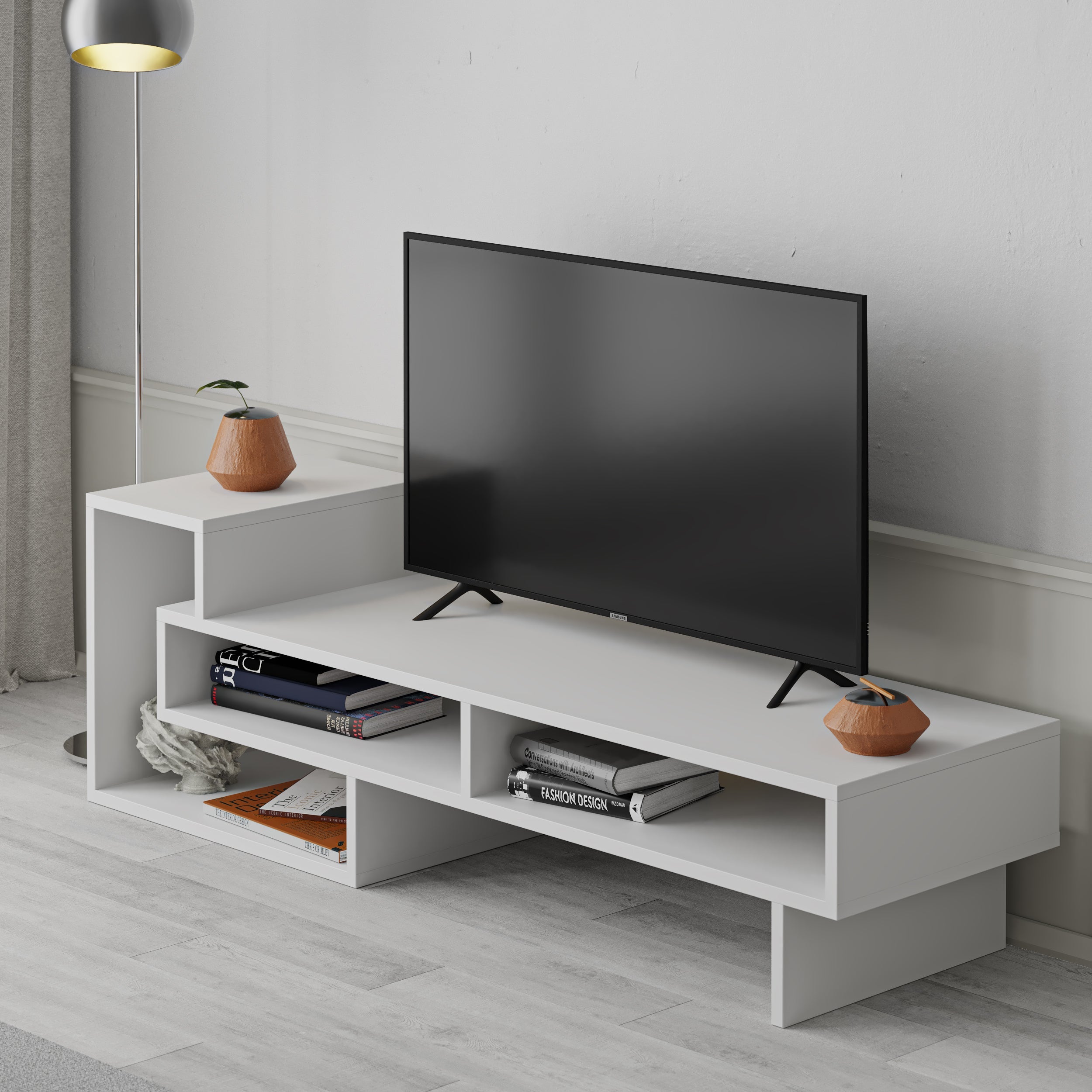 Decortieliving - Tetra Modern TV Stand Multimedia Centre TV Unit With Shelves 136.5cm