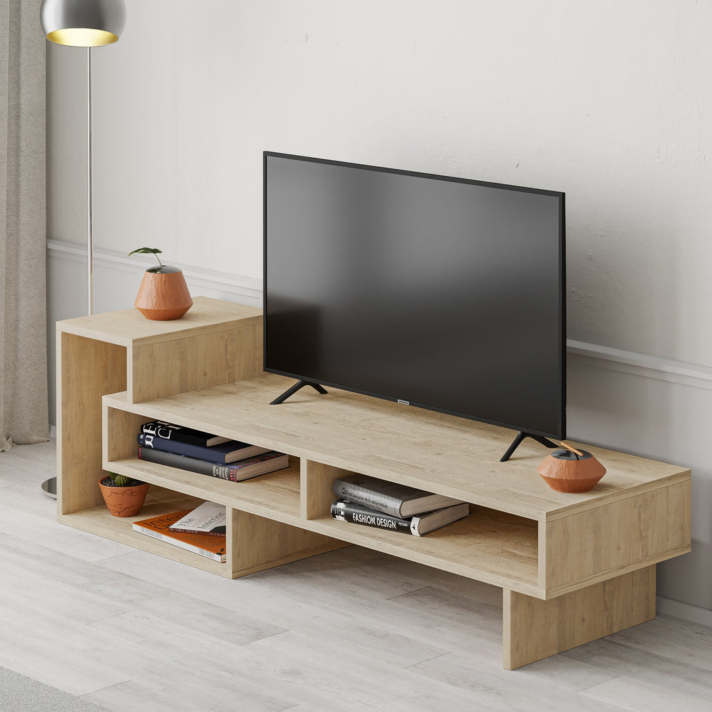 Decortieliving - Tetra Modern TV Stand Multimedia Centre TV Unit With Shelves 136.5cm