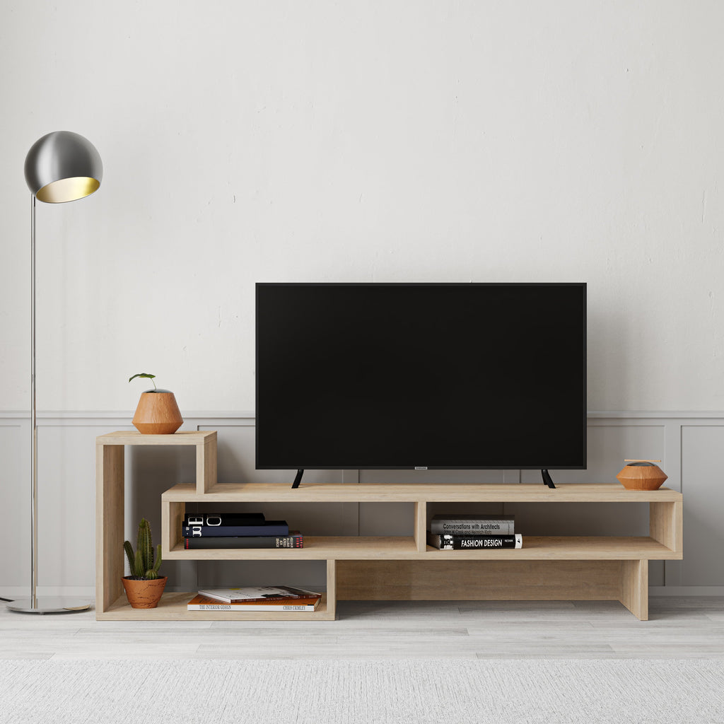 Decortieliving - Tetra Modern TV Stand Multimedia Centre TV Unit With Shelves 136.5cm