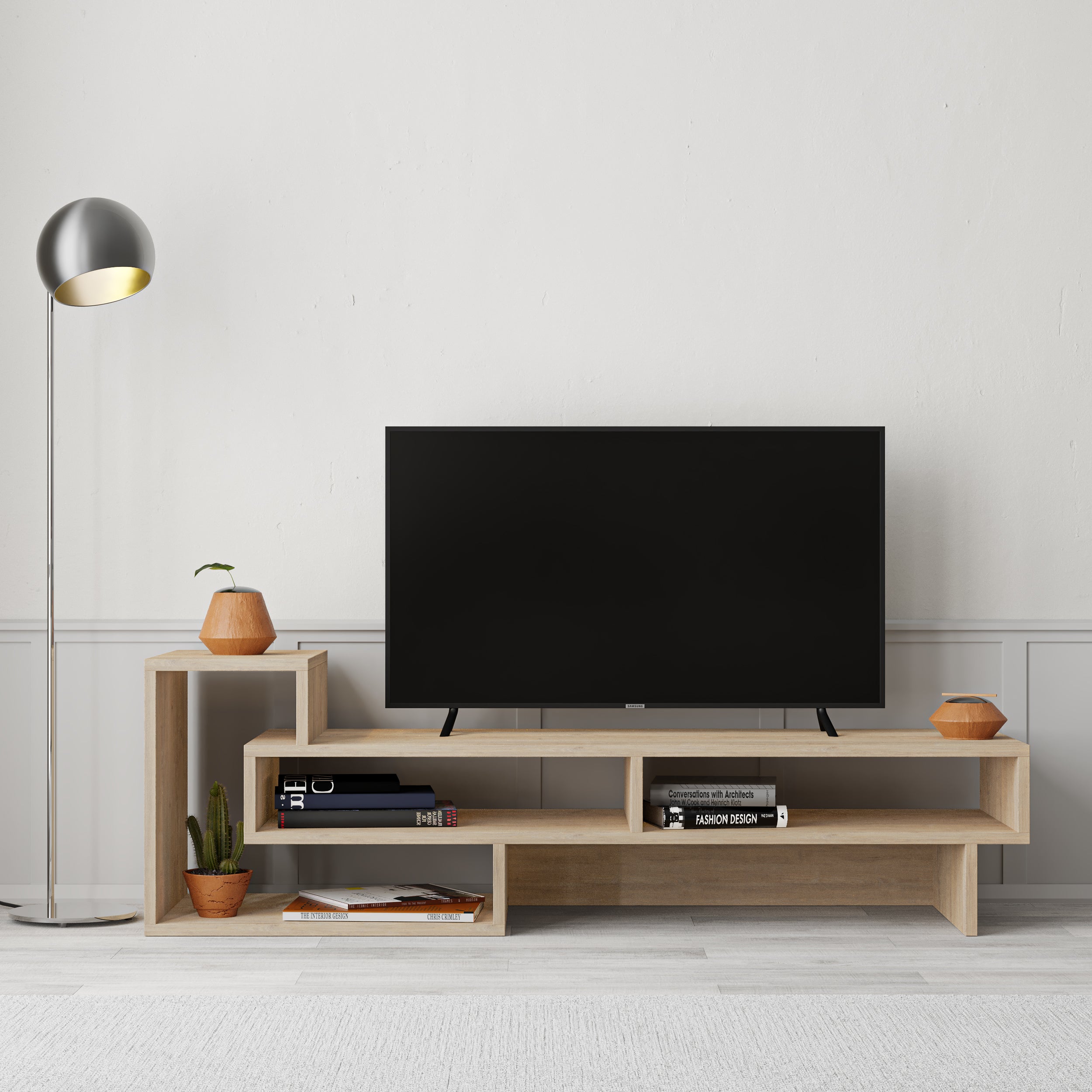 Decortieliving - Tetra Modern TV Stand Multimedia Centre TV Unit With Shelves 136.5cm