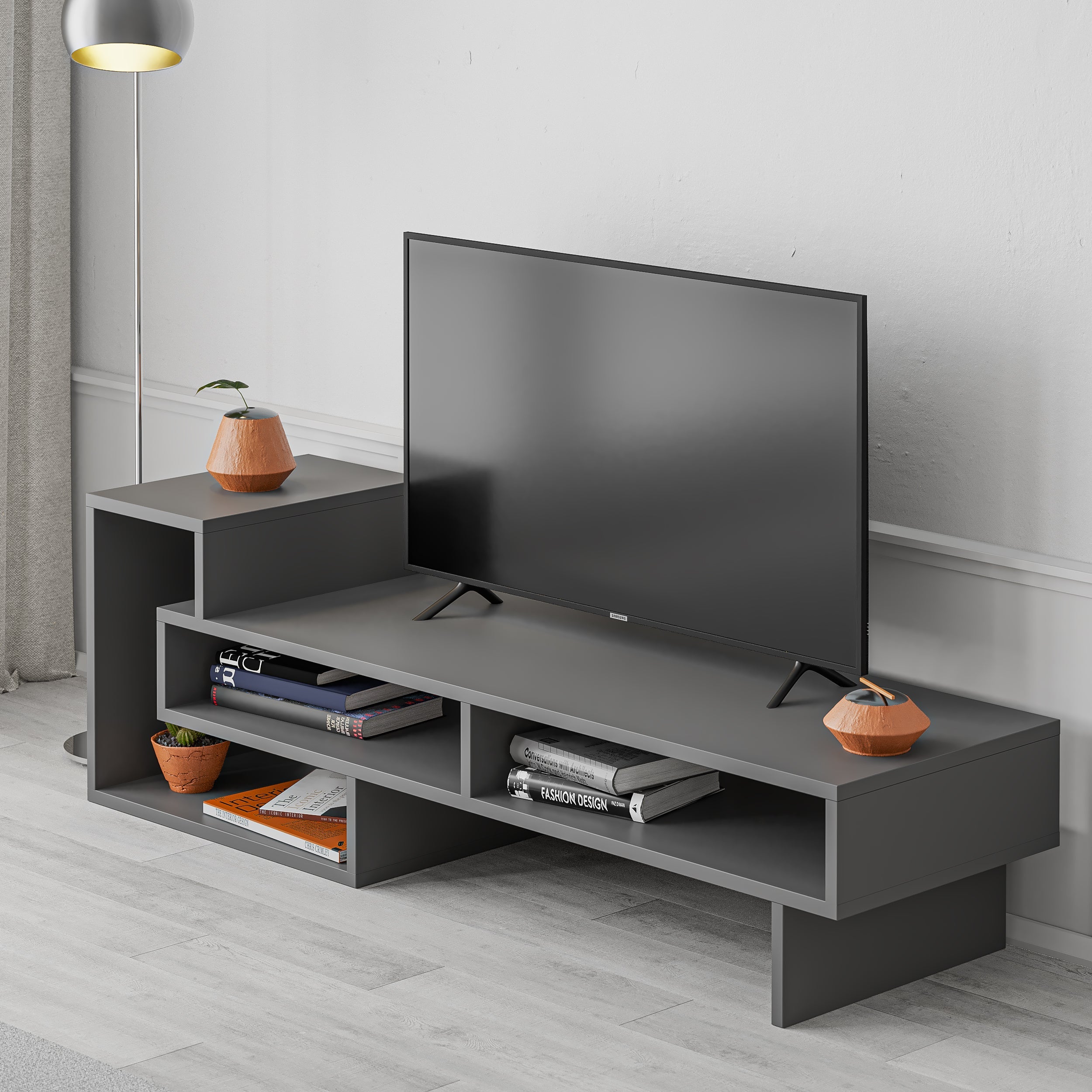 Decortieliving - Tetra Modern TV Stand Multimedia Centre TV Unit With Shelves 136.5cm
