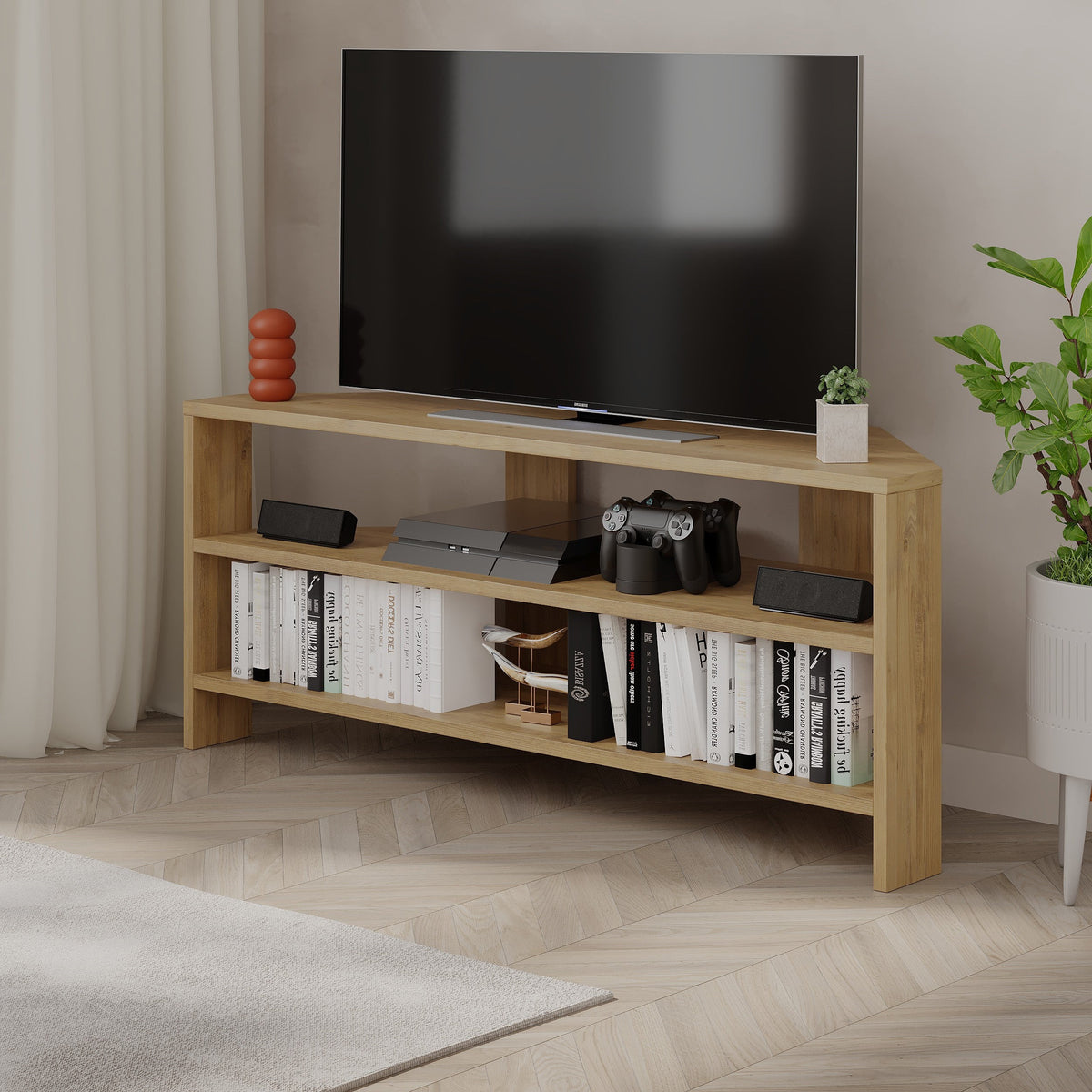 Decortieliving - Thales Corner Modern TV Stand Multimedia Centre Corner 110cm