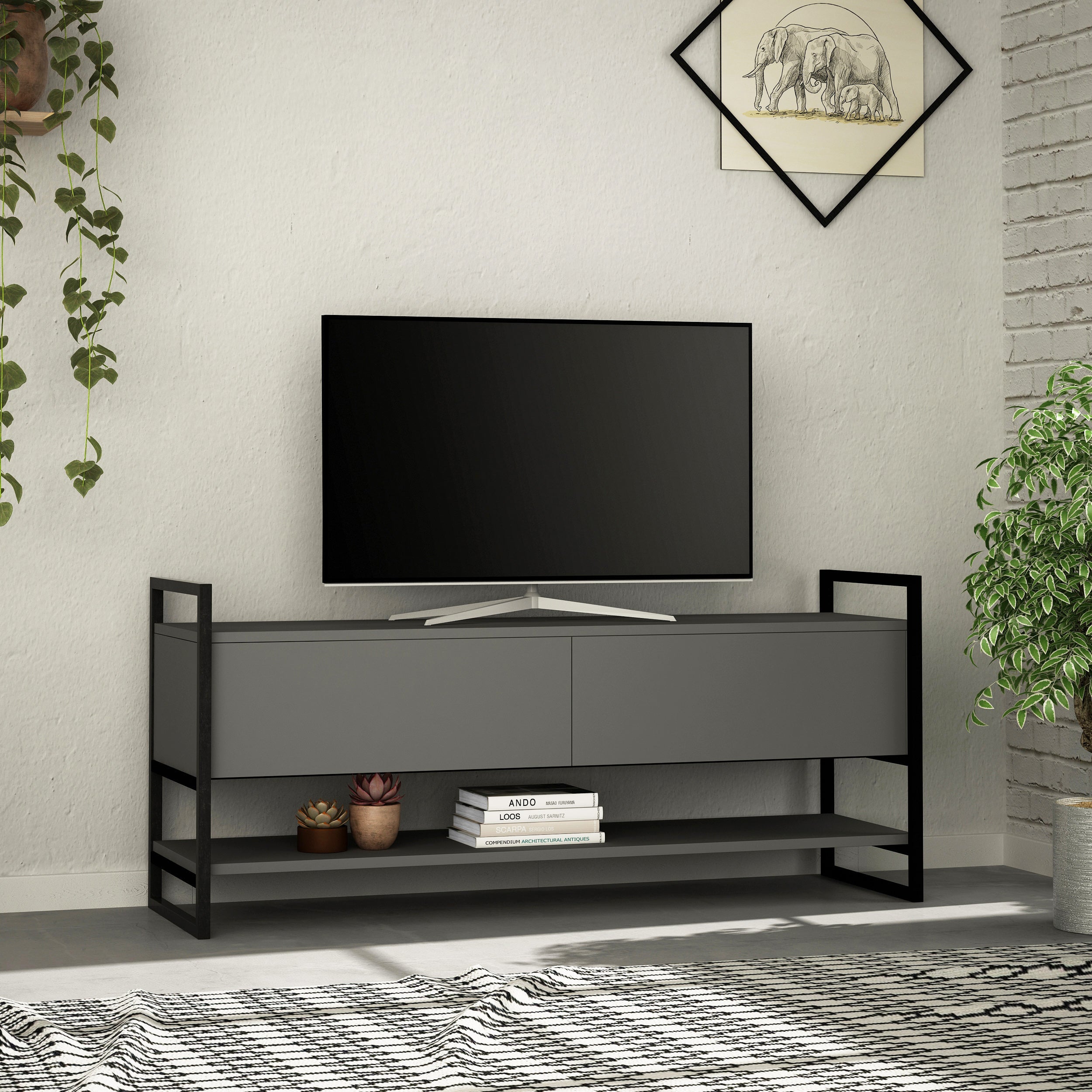 Decortieliving - Metola Modern TV Stand Multimedia Stand TV Unit With Storage Cabinet 130cm