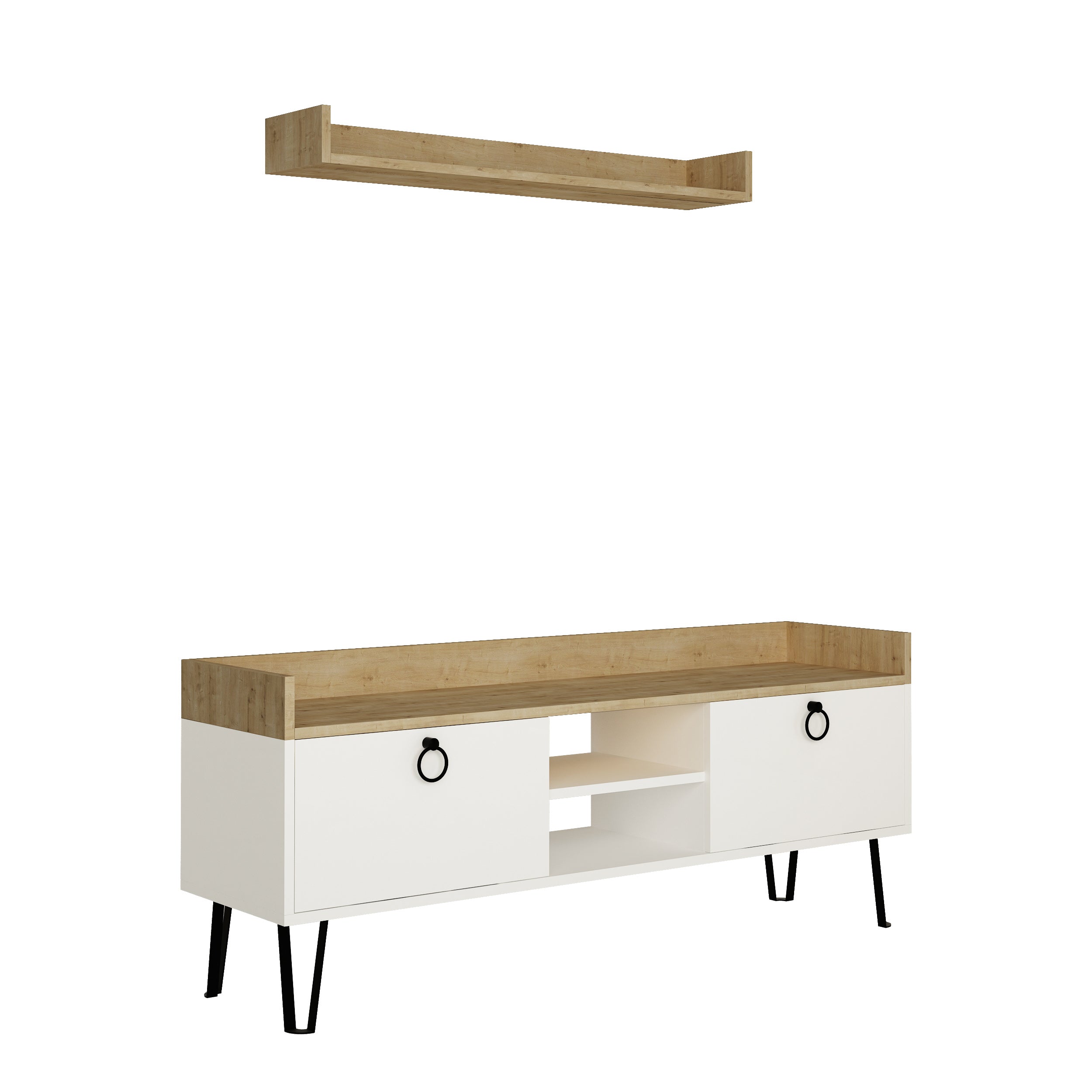 Decortieliving - Keday Modern TV Stand Multimedia Centre With Wall Shelf Unit 140cm