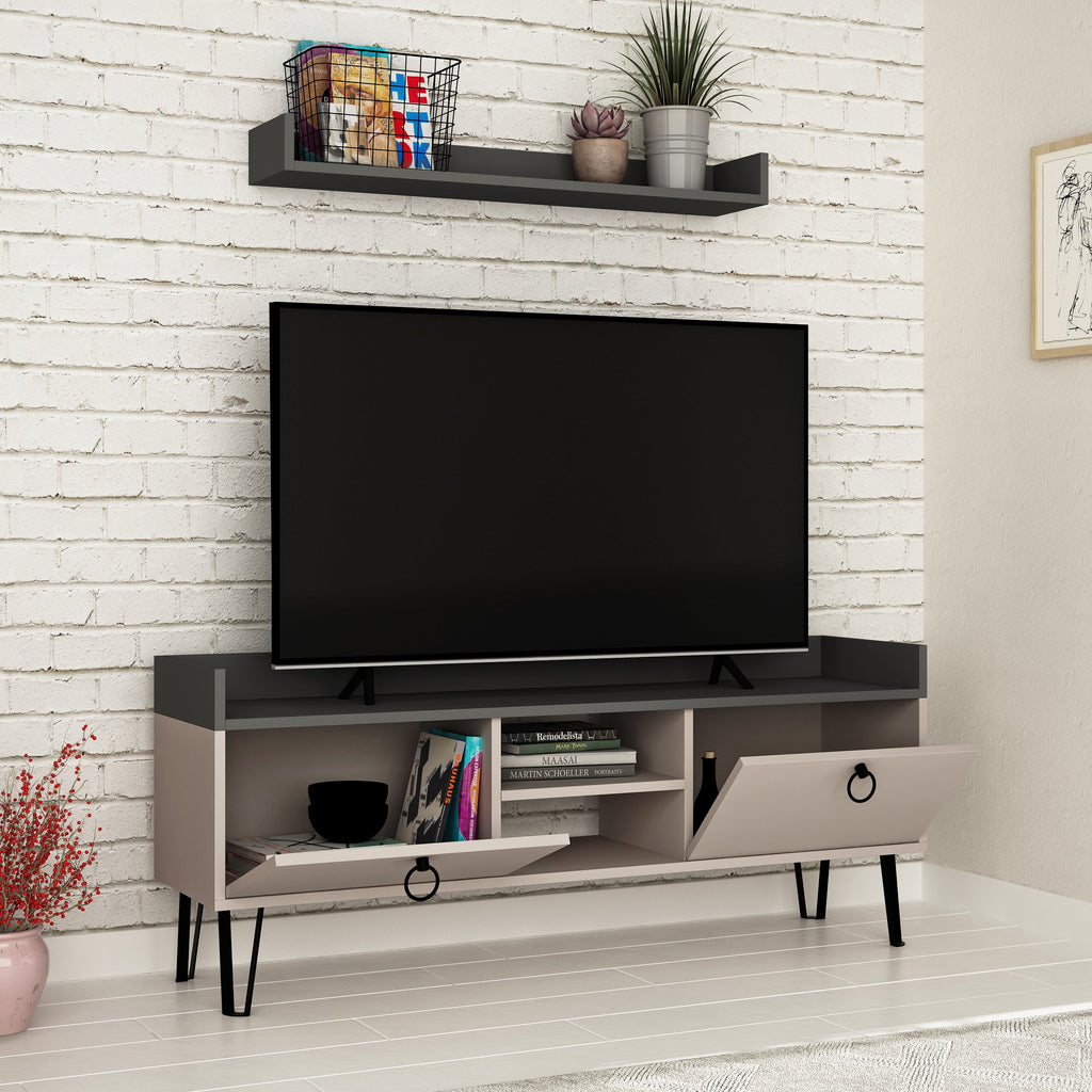 Decortieliving - Keday Modern TV Stand Multimedia Centre With Wall Shelf Unit 140cm