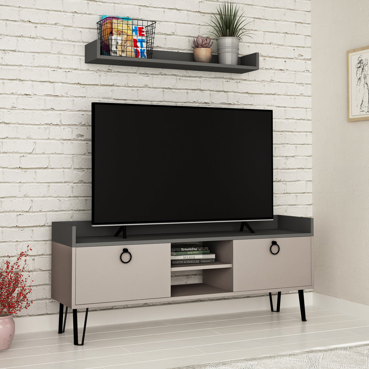 Decortieliving - Keday Modern TV Stand Multimedia Centre With Wall Shelf Unit 140cm