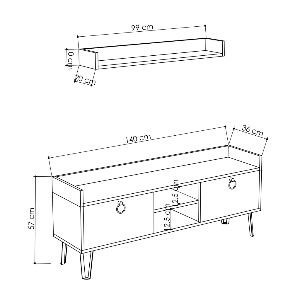 Decortieliving - Keday Modern TV Stand Multimedia Centre With Wall Shelf Unit 140cm