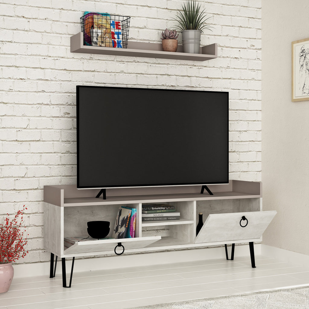 Decortieliving - Keday Modern TV Stand Multimedia Centre With Wall Shelf Unit 140cm