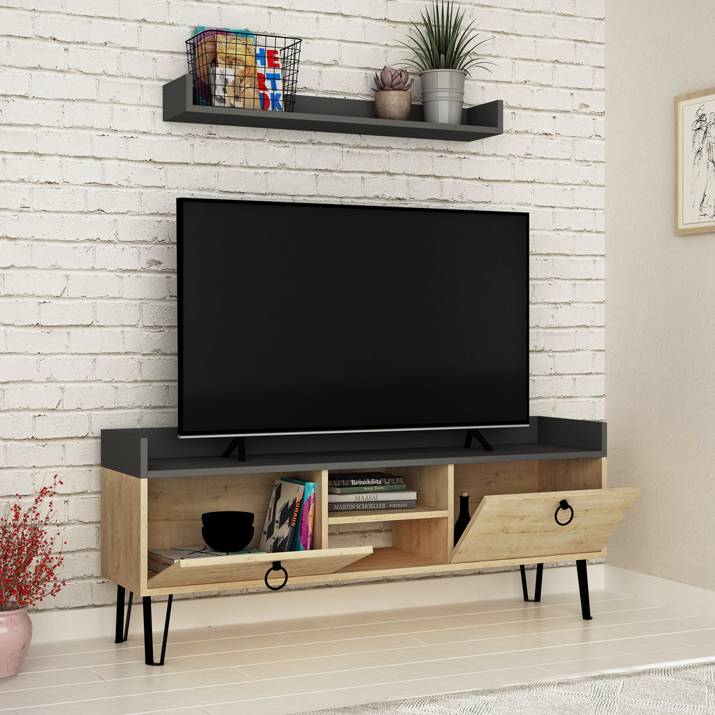 Decortieliving - Keday Modern TV Stand Multimedia Centre With Wall Shelf Unit 140cm