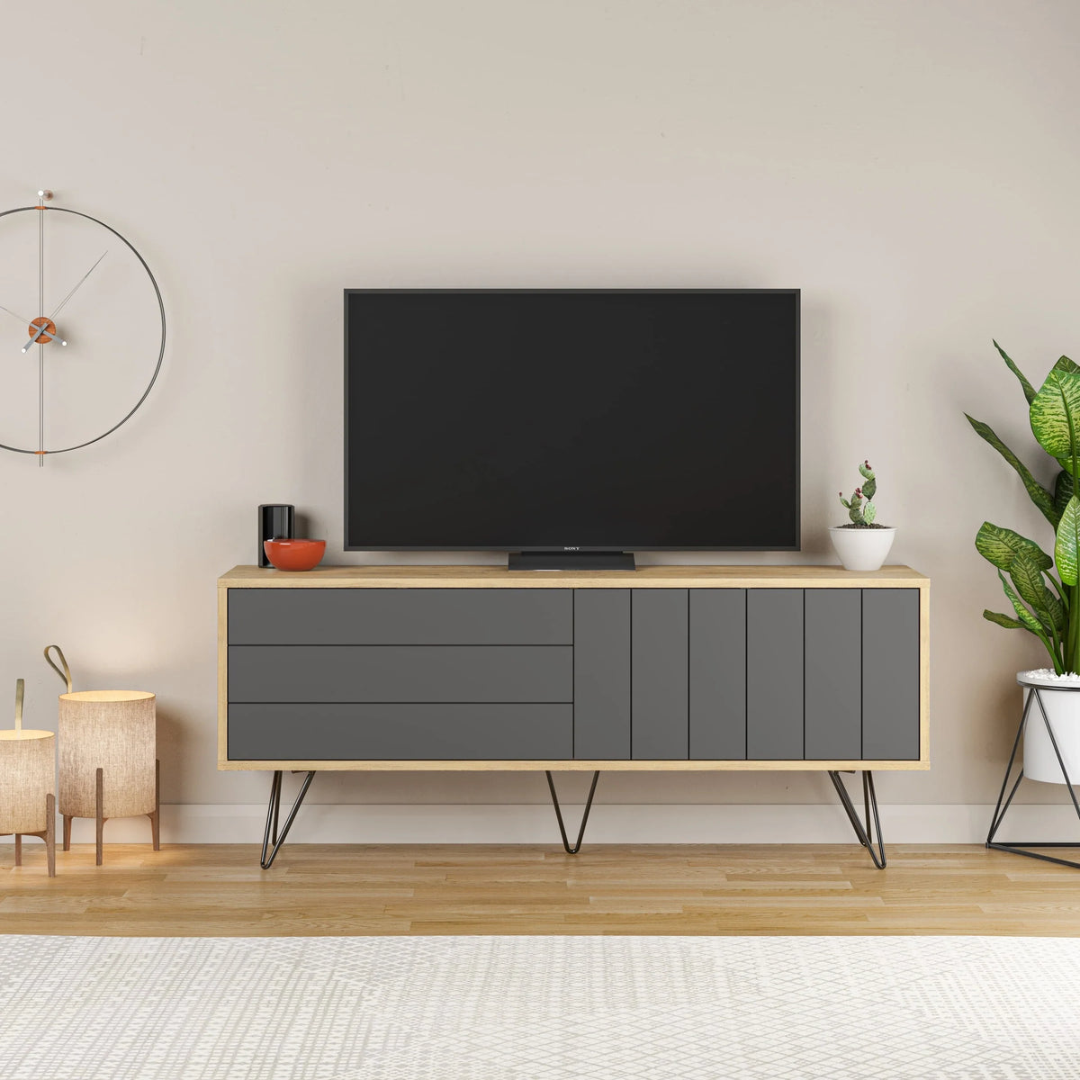 Decortieliving - Picadilly Modern TV Stand Multimedia Centre With Storage Cabinet 139cm