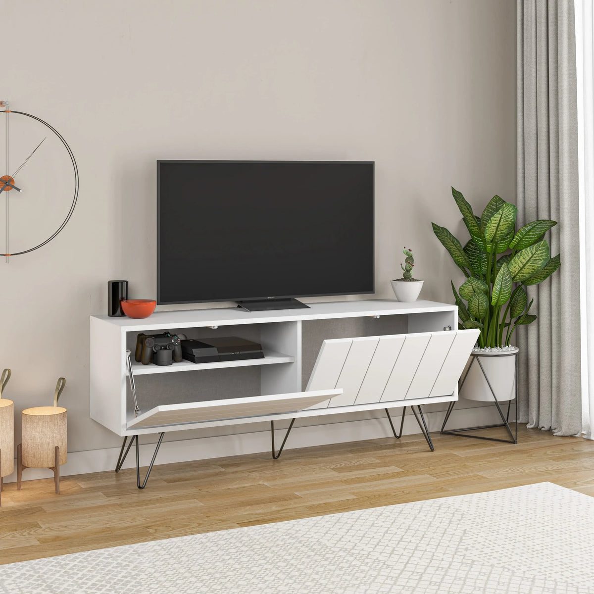 Decortieliving - Picadilly Modern TV Stand Multimedia Centre With Storage Cabinet 139cm