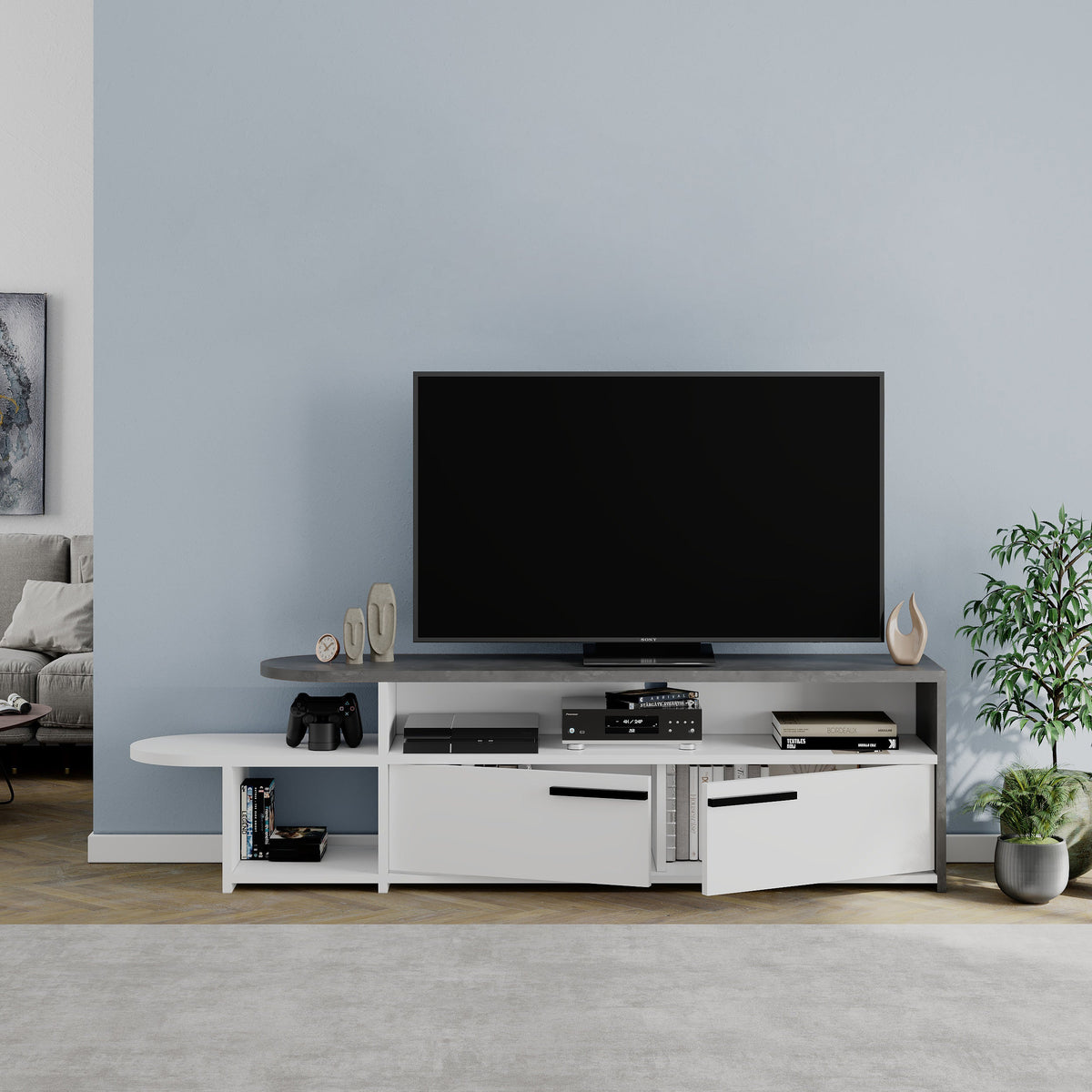 Decortieliving - Lyra Modern TV Stand Multimedia Centre TV Unit With Storage Cabinet 167cm
