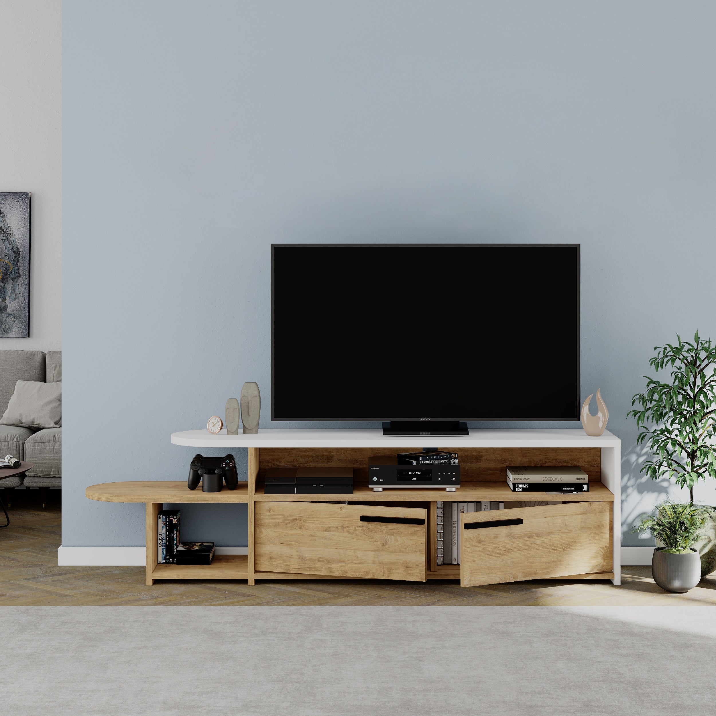 Decortieliving - Lyra Modern TV Stand Multimedia Centre TV Unit With Storage Cabinet 167cm