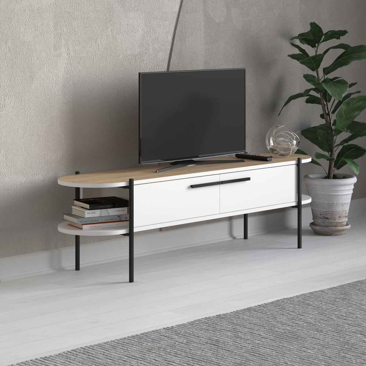 Decortieliving - Otis Modern TV Stand Multimedia Centre Metal Leg Storage 160cm