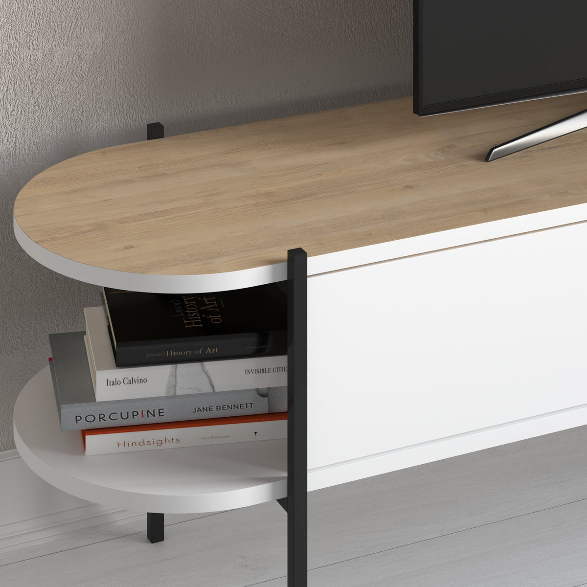 Decortieliving - Otis Modern TV Stand Multimedia Centre Metal Leg Storage 160cm