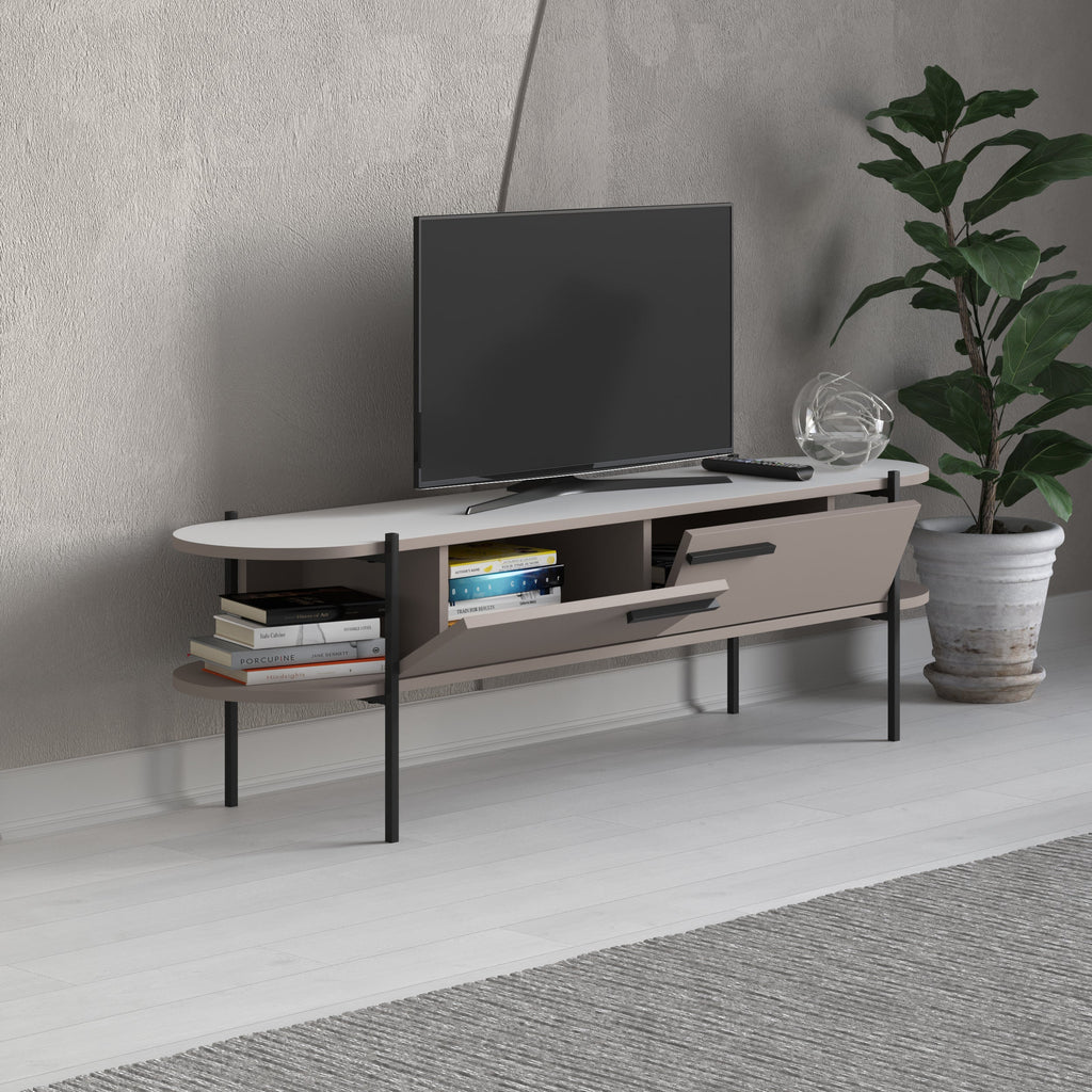 Decortieliving - Otis Modern TV Stand Multimedia Centre Metal Leg Storage 160cm