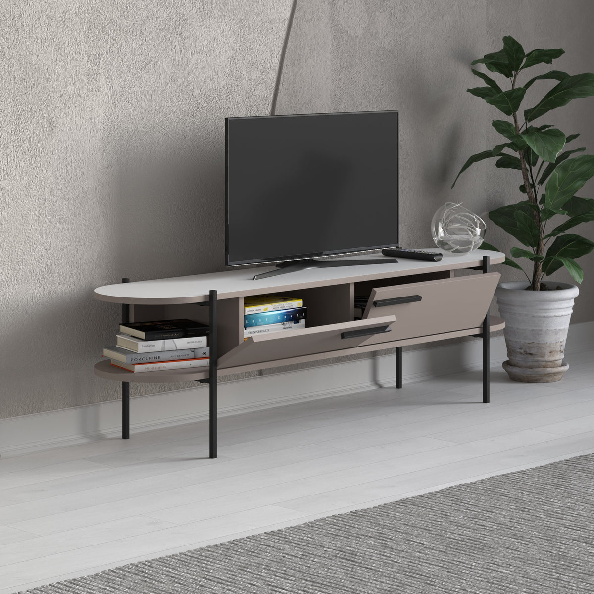 Decortieliving - Otis Modern TV Stand Multimedia Centre Metal Leg Storage 160cm
