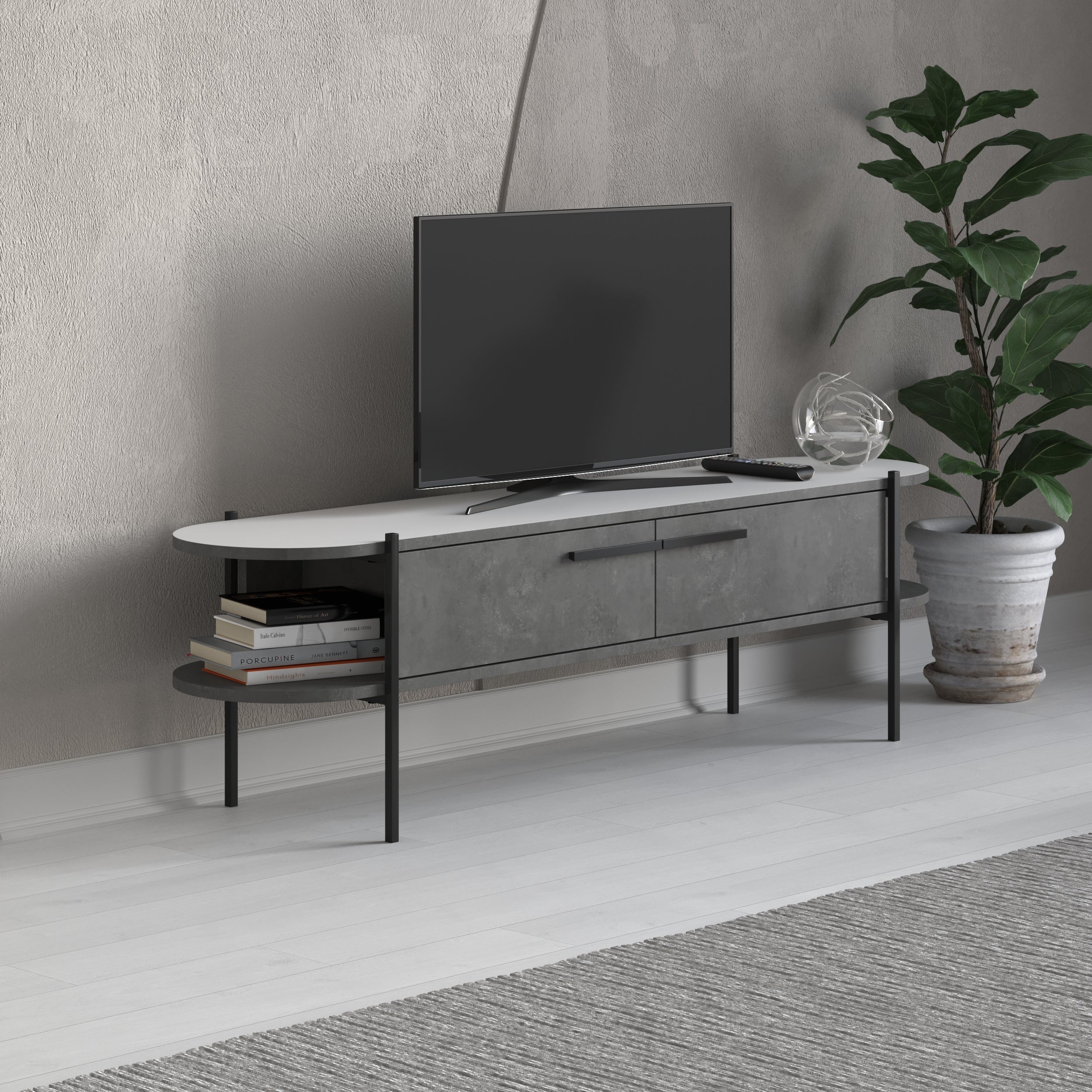 Decortieliving - Otis Modern TV Stand Multimedia Centre Metal Leg Storage 160cm