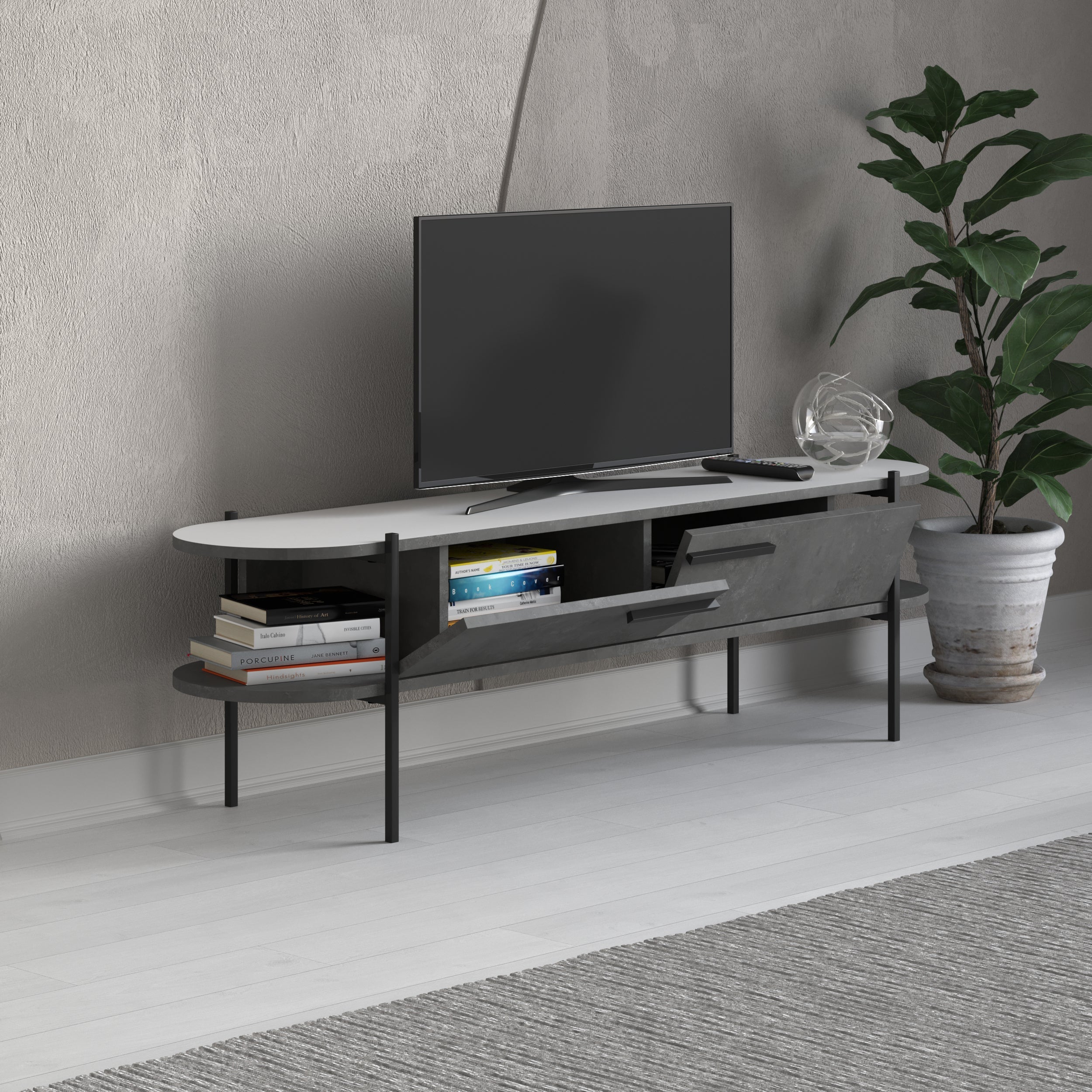 Decortieliving - Otis Modern TV Stand Multimedia Centre Metal Leg Storage 160cm