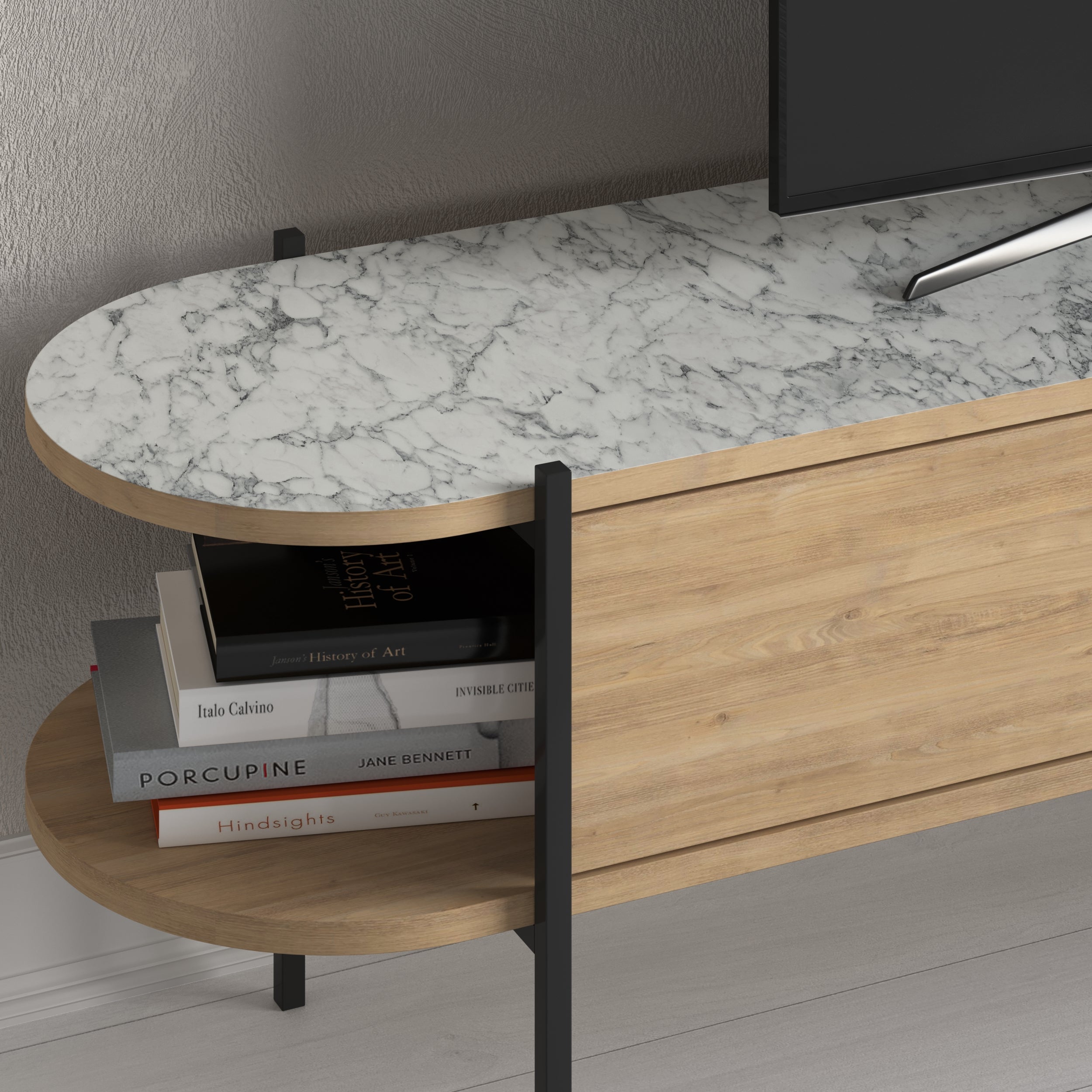 Decortieliving - Otis Modern TV Stand Multimedia Centre Metal Leg Storage 160cm