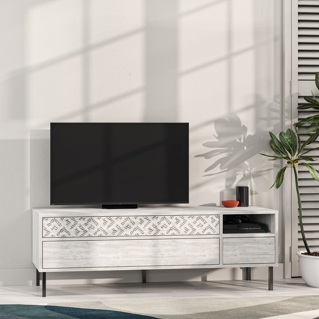 Decortieliving - Heaton Modern TV Stand Multimedia Centre TV Unit With Storage Cabinet 144.6cm