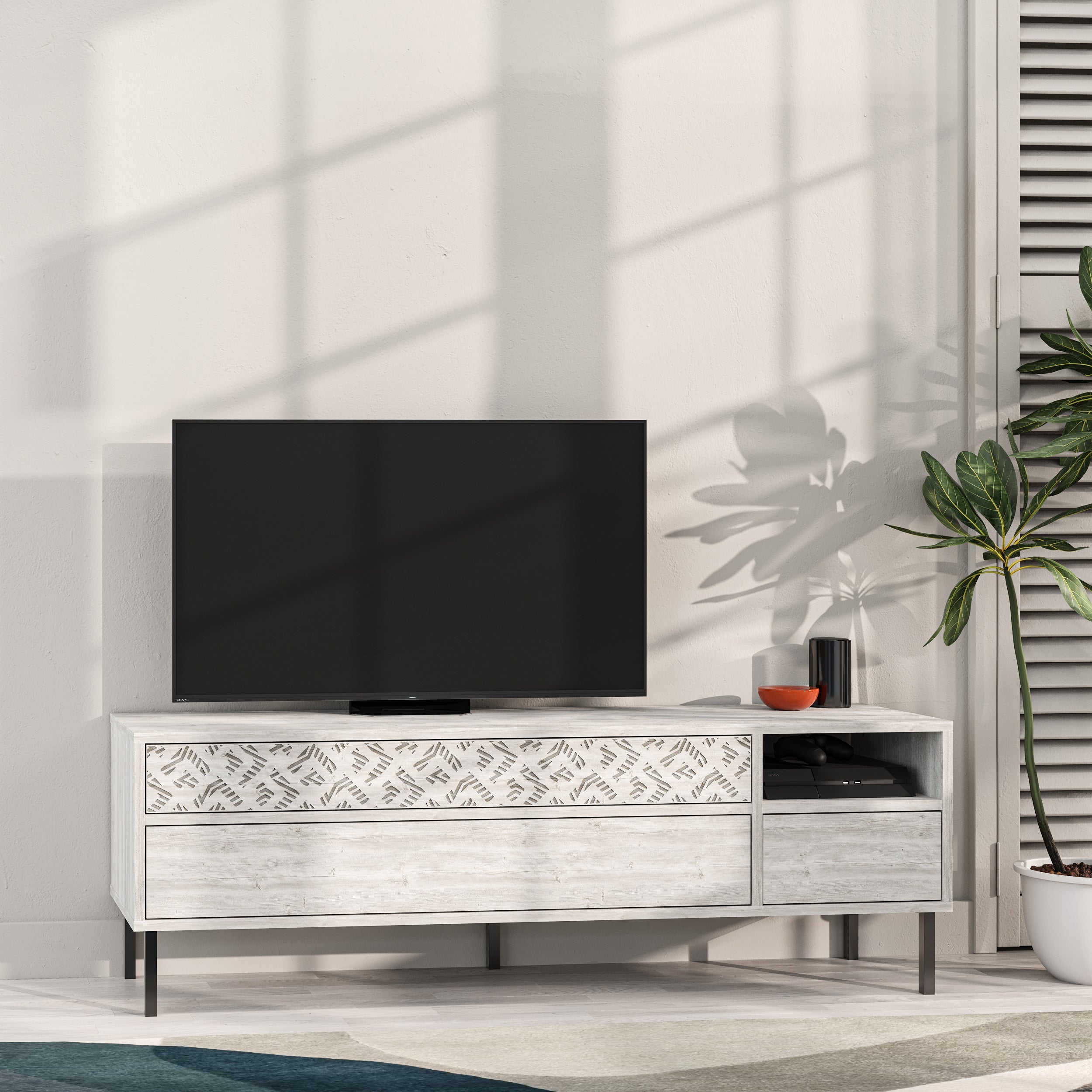 Decortieliving - Heaton Modern TV Stand Multimedia Centre TV Unit With Storage Cabinet 144.6cm
