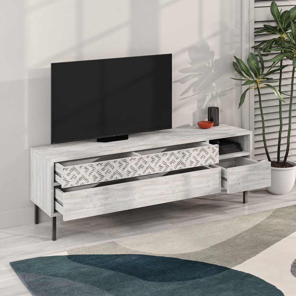 Decortieliving - Heaton Modern TV Stand Multimedia Centre TV Unit With Storage Cabinet 144.6cm