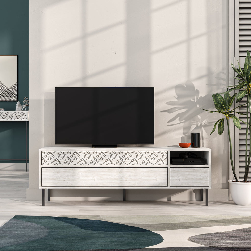 Decortieliving - Heaton Modern TV Stand Multimedia Centre TV Unit With Storage Cabinet 144.6cm