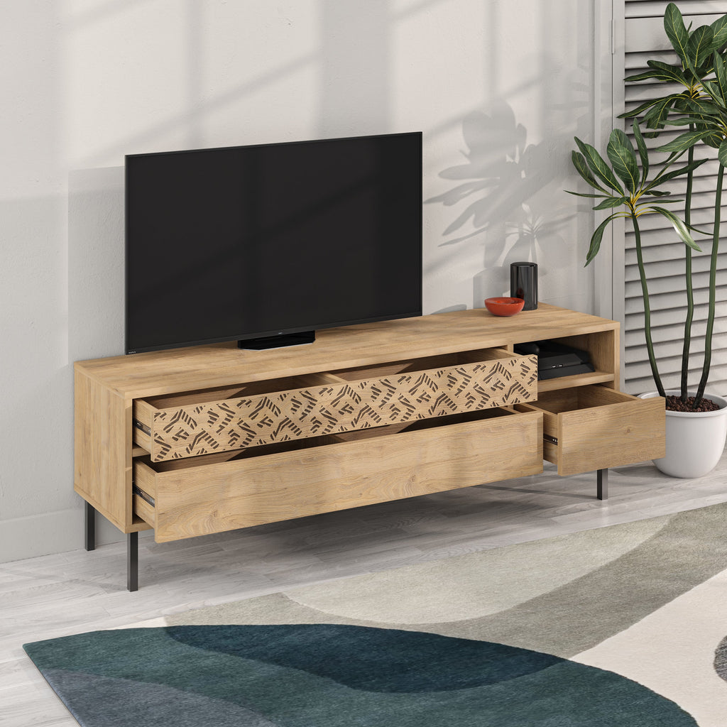 Decortieliving - Heaton Modern TV Stand Multimedia Centre TV Unit With Storage Cabinet 144.6cm