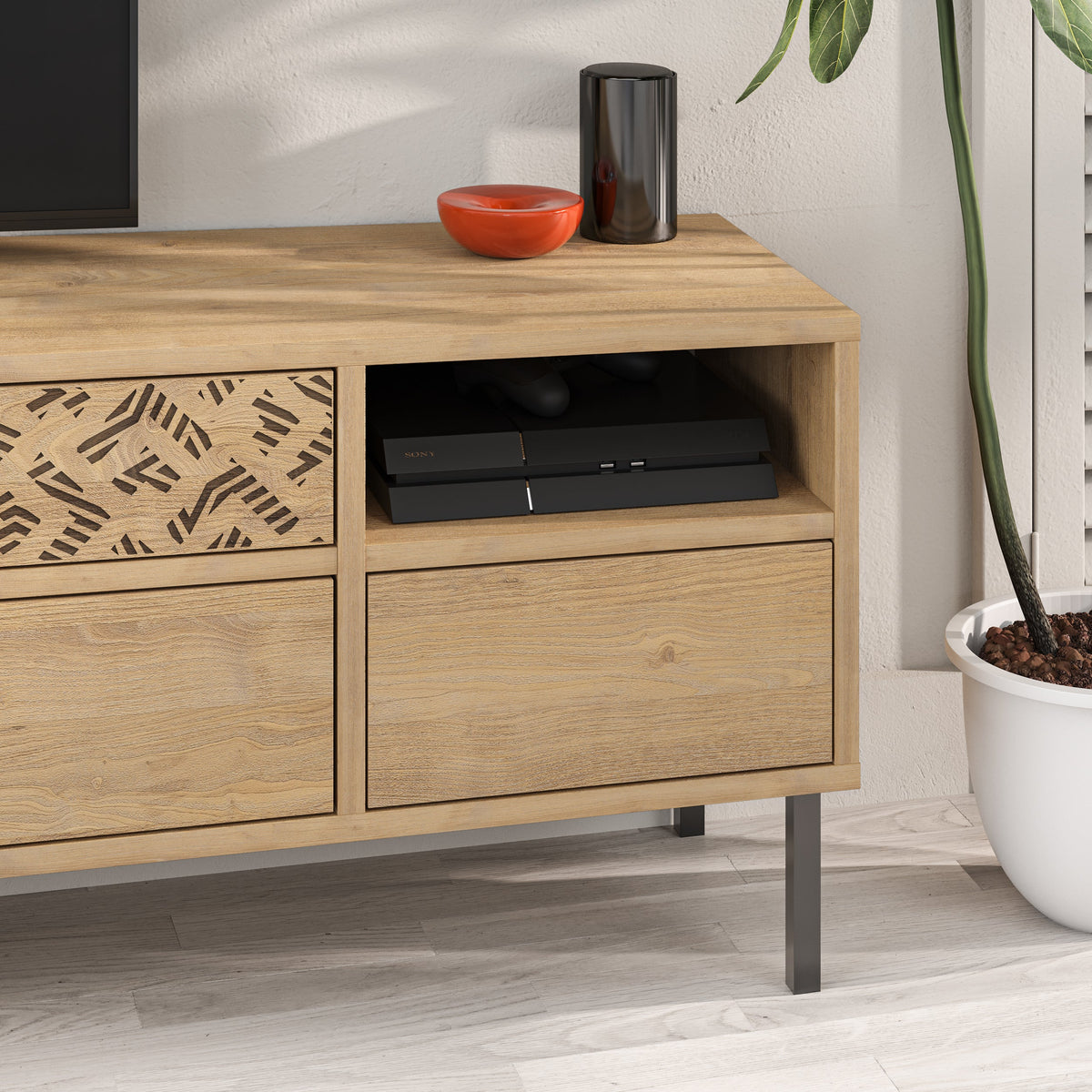 Decortieliving - Heaton Modern TV Stand Multimedia Centre TV Unit With Storage Cabinet 144.6cm