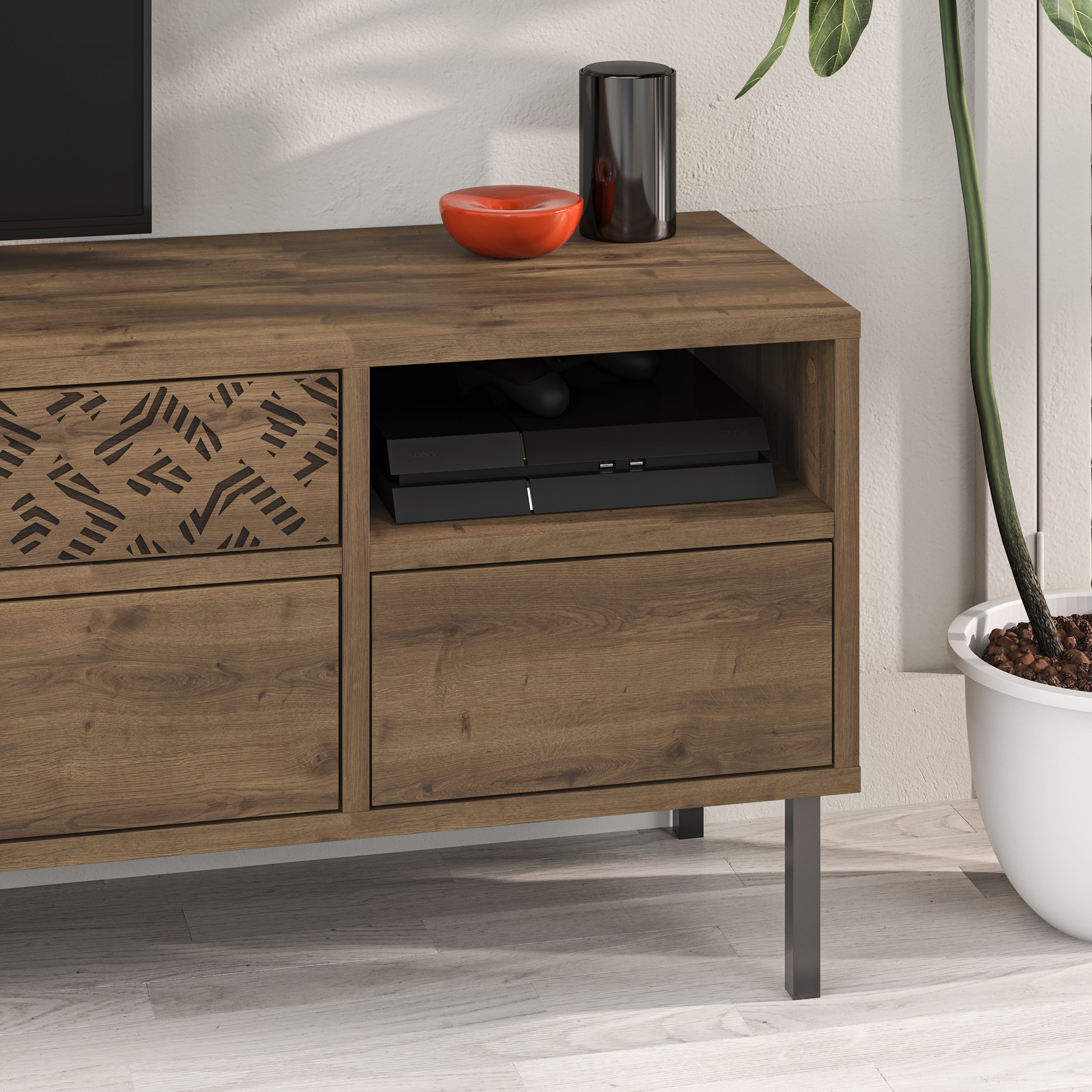 Decortieliving - Heaton Modern TV Stand Multimedia Centre TV Unit With Storage Cabinet 144.6cm