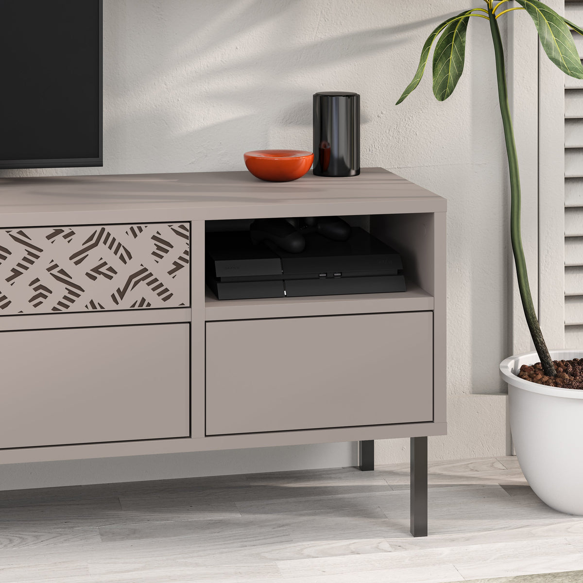 Decortieliving - Heaton Modern TV Stand Multimedia Centre TV Unit With Storage Cabinet 144.6cm