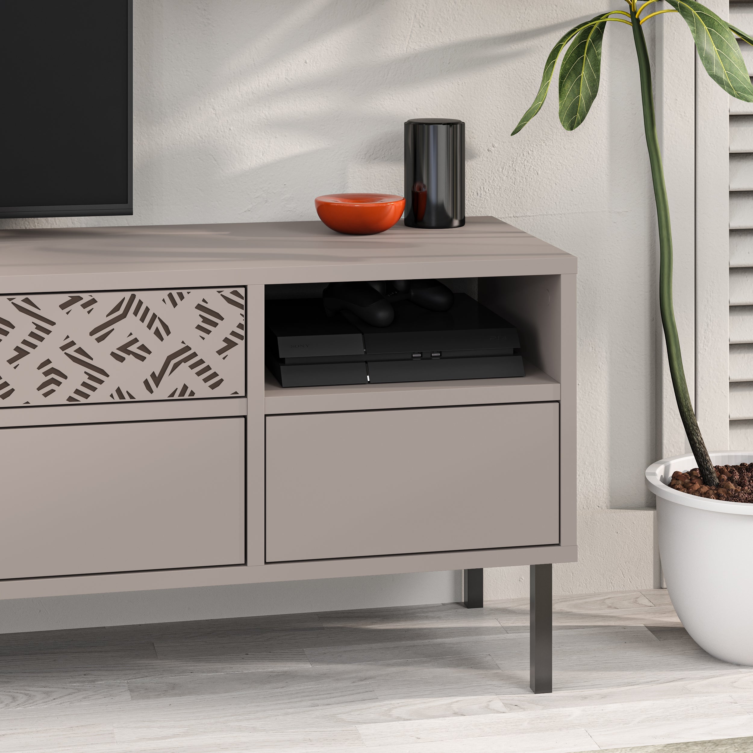 Decortieliving - Heaton Modern TV Stand Multimedia Centre TV Unit With Storage Cabinet 144.6cm