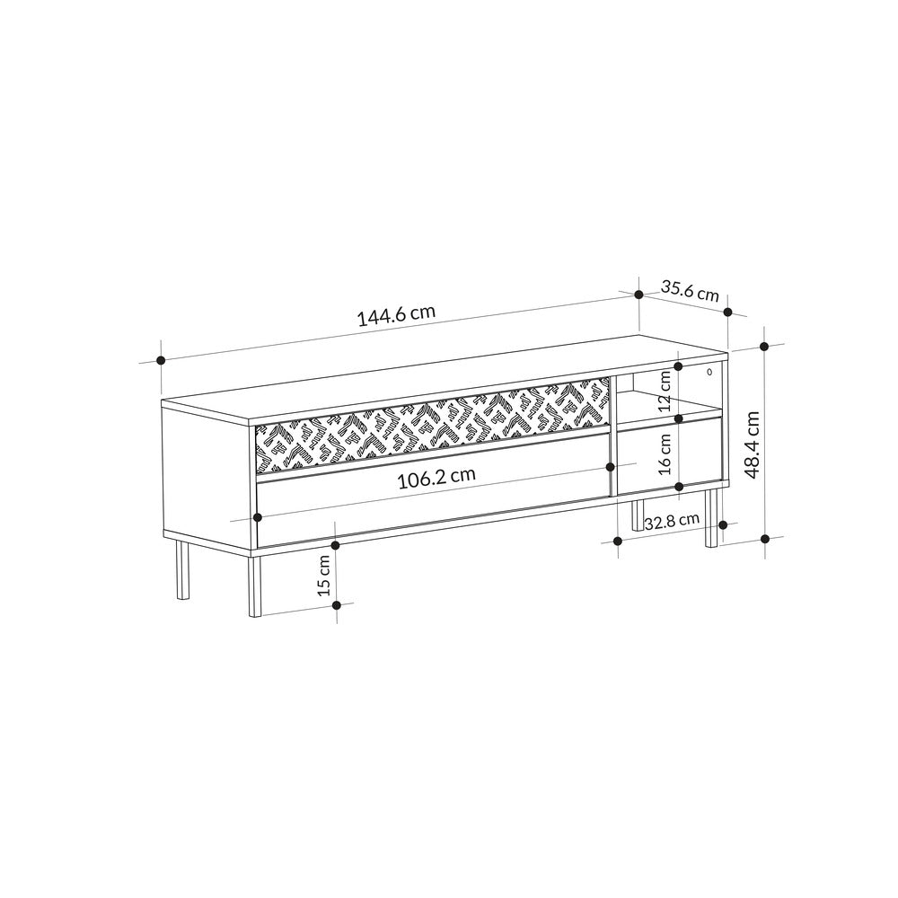 Decortieliving - Heaton Modern TV Stand Multimedia Centre TV Unit With Storage Cabinet 144.6cm