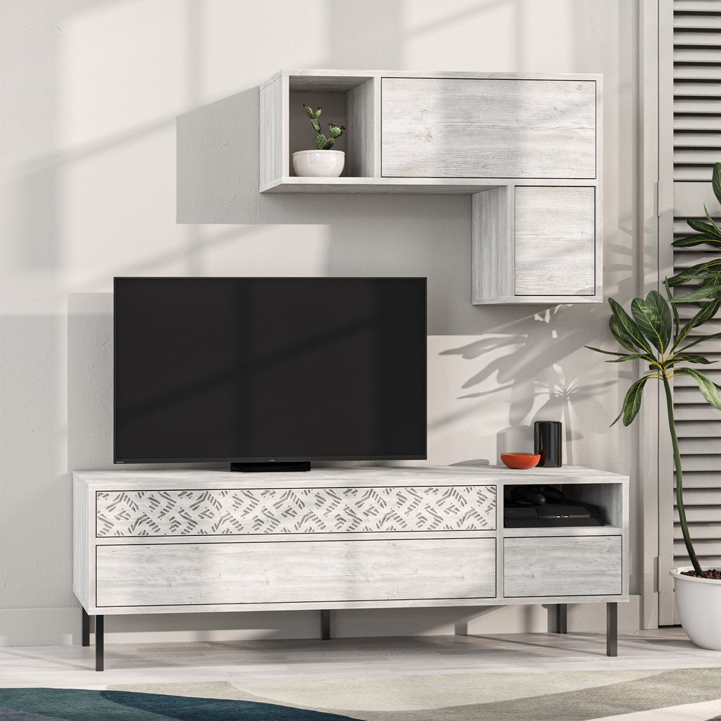 Decortieliving - Heaton Modern Tv Unit With Storage And Wall Shelf 144.6cm