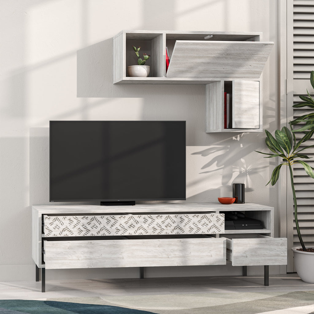 Decortieliving - Heaton Modern Tv Unit With Storage And Wall Shelf 144.6cm