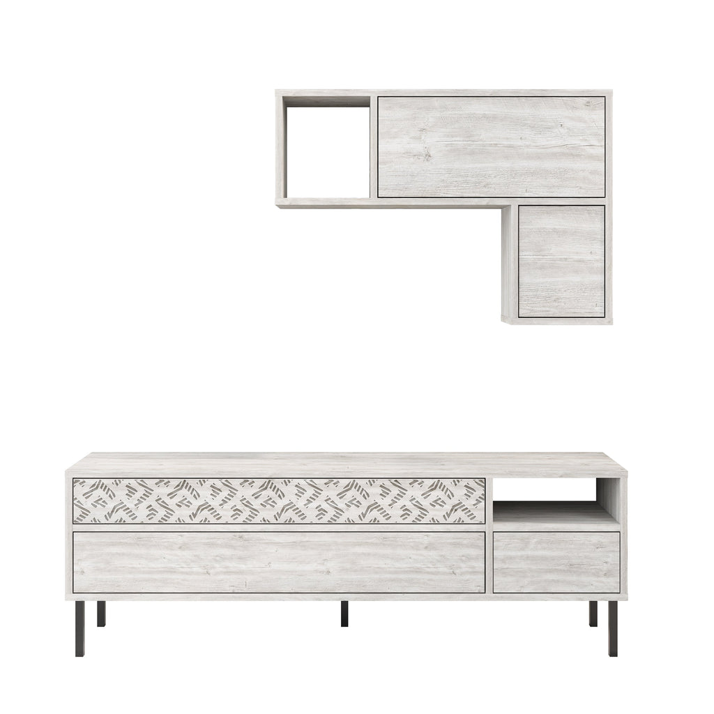 Decortieliving - Heaton Modern Tv Unit With Storage And Wall Shelf 144.6cm