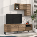 Decortieliving - Heaton Modern Tv Unit With Storage And Wall Shelf 144.6cm