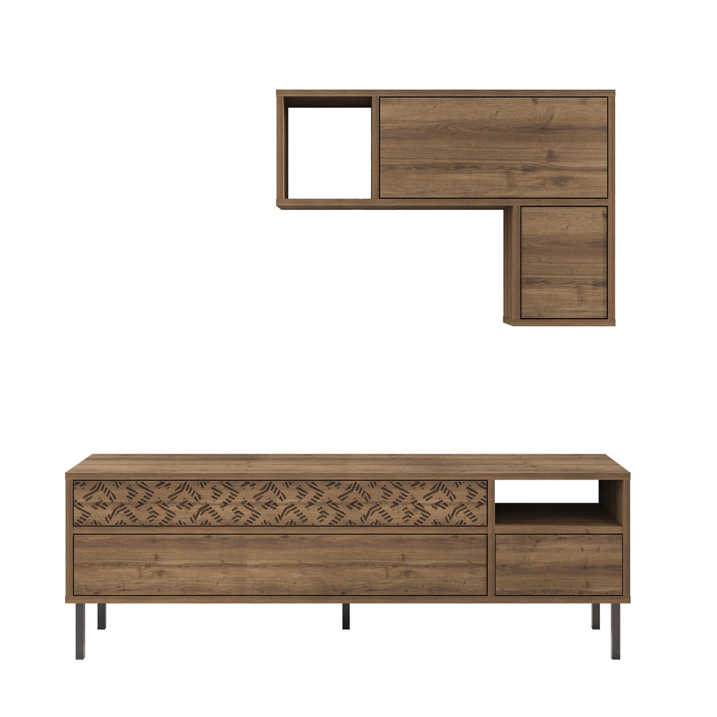 Decortieliving - Heaton Modern Tv Unit With Storage And Wall Shelf 144.6cm