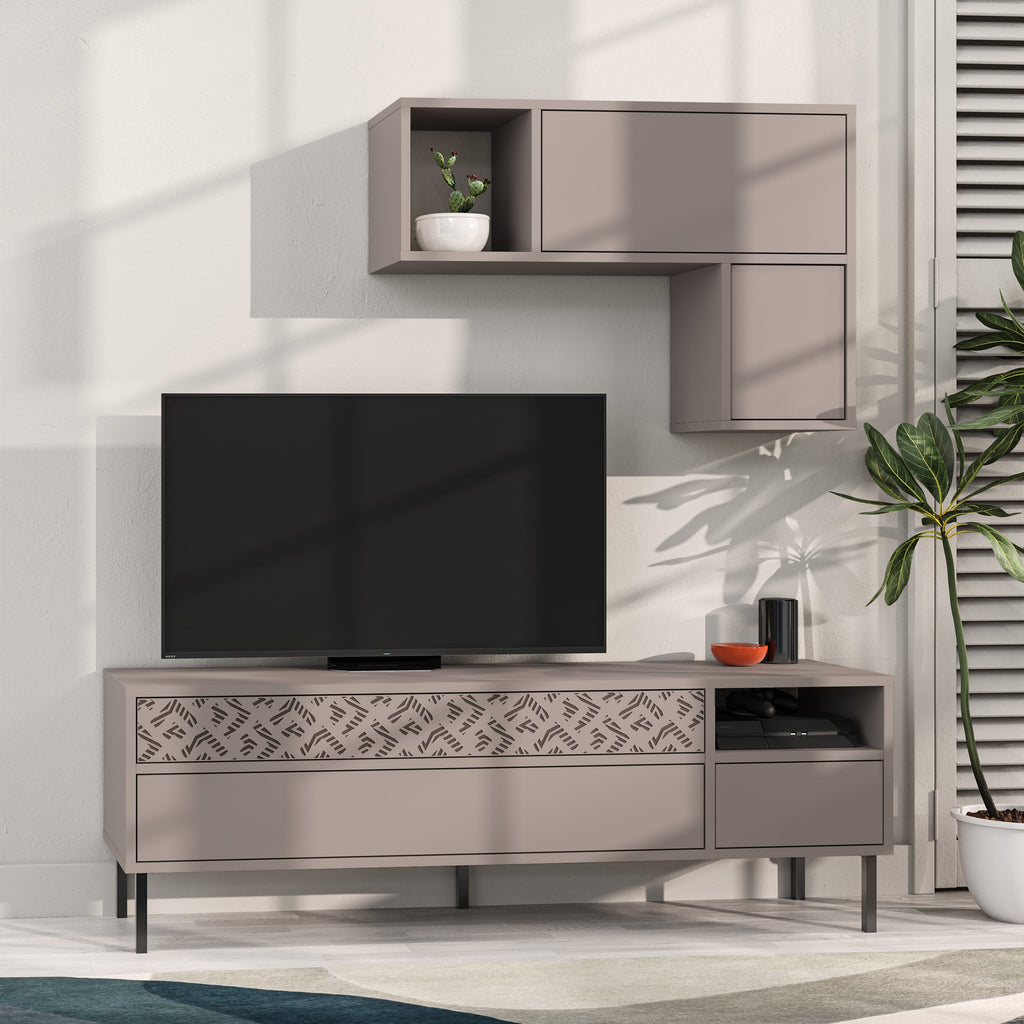Decortieliving - Heaton Modern Tv Unit With Storage And Wall Shelf 144.6cm