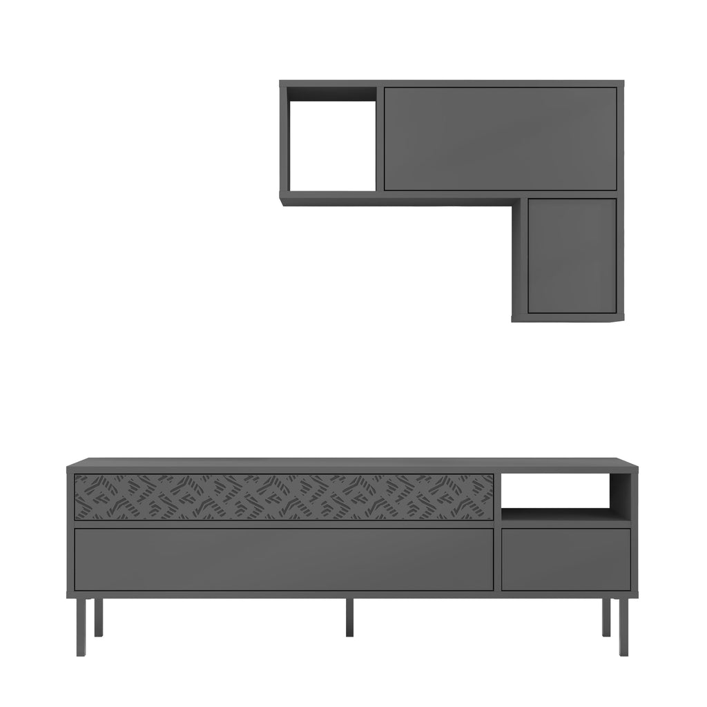 Decortieliving - Heaton Modern Tv Unit With Storage And Wall Shelf 144.6cm