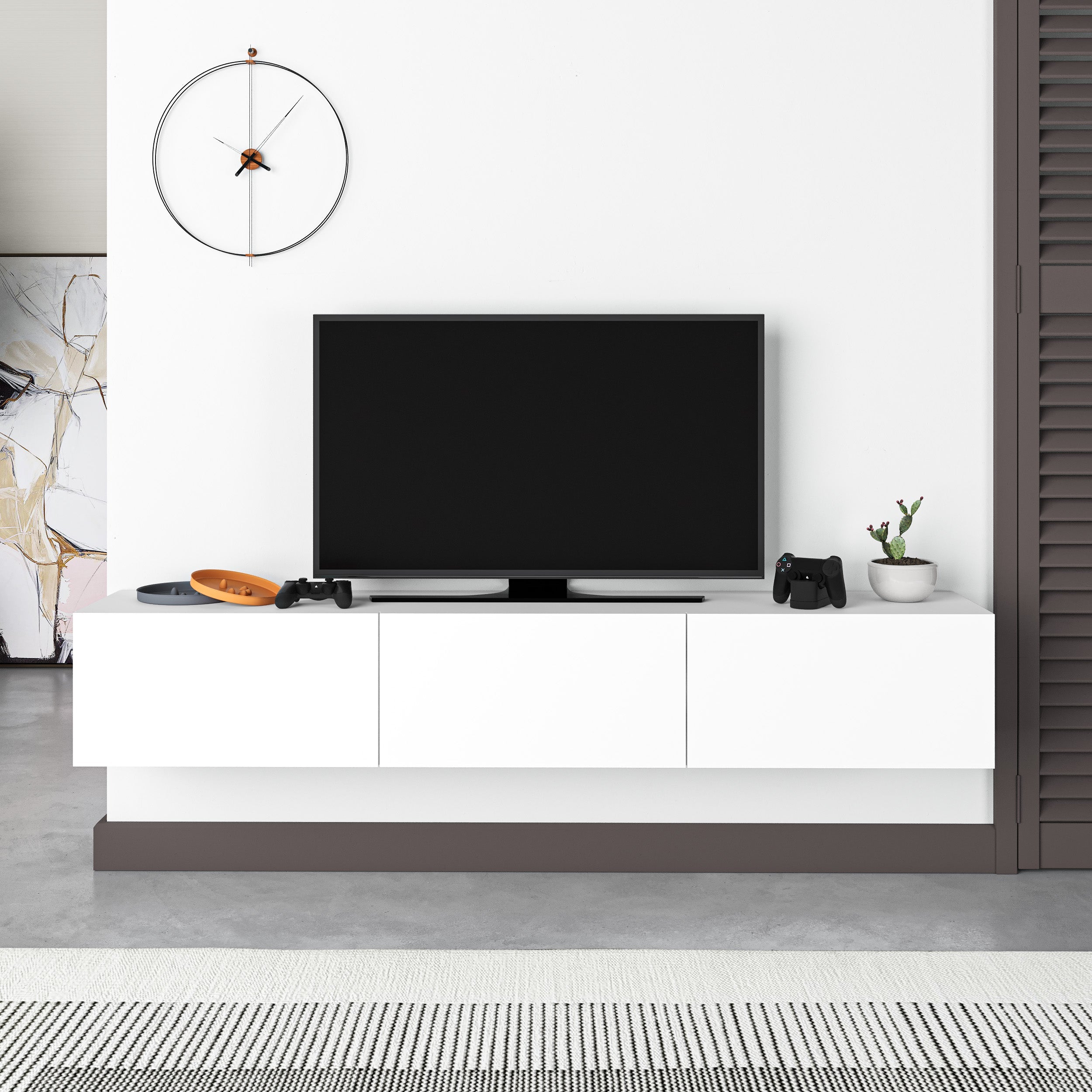 Meuble TV moderne Francy - Mural - 3 compartiments - 180 cm