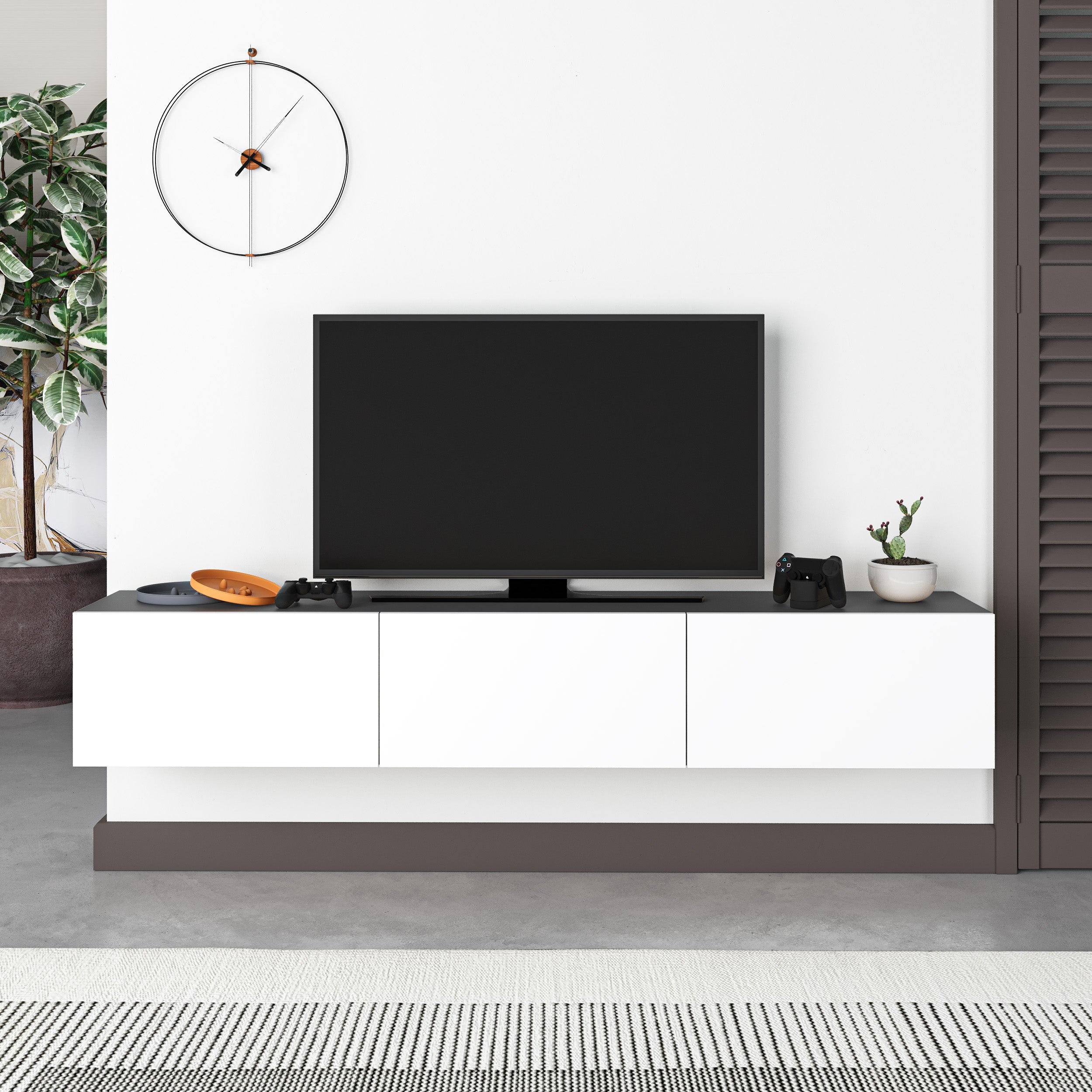 Meuble TV moderne Francy - Mural - 3 compartiments - 180 cm